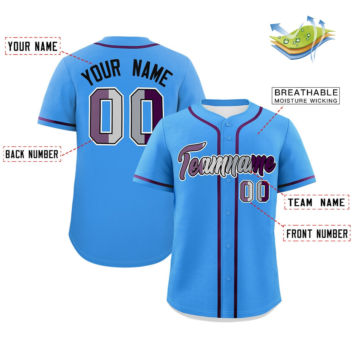 Custom Powder Blue Purple Genderless For Pride Month Classic Style Baseball Jersey| KXKSHOP
