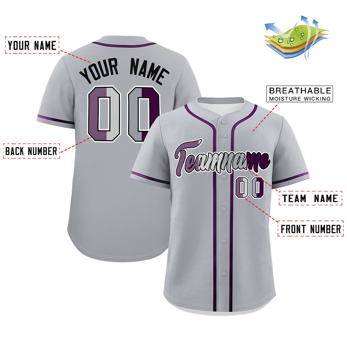 Custom Gray Purple Genderless For Pride Month Classic Style Baseball Jersey| KXKSHOP