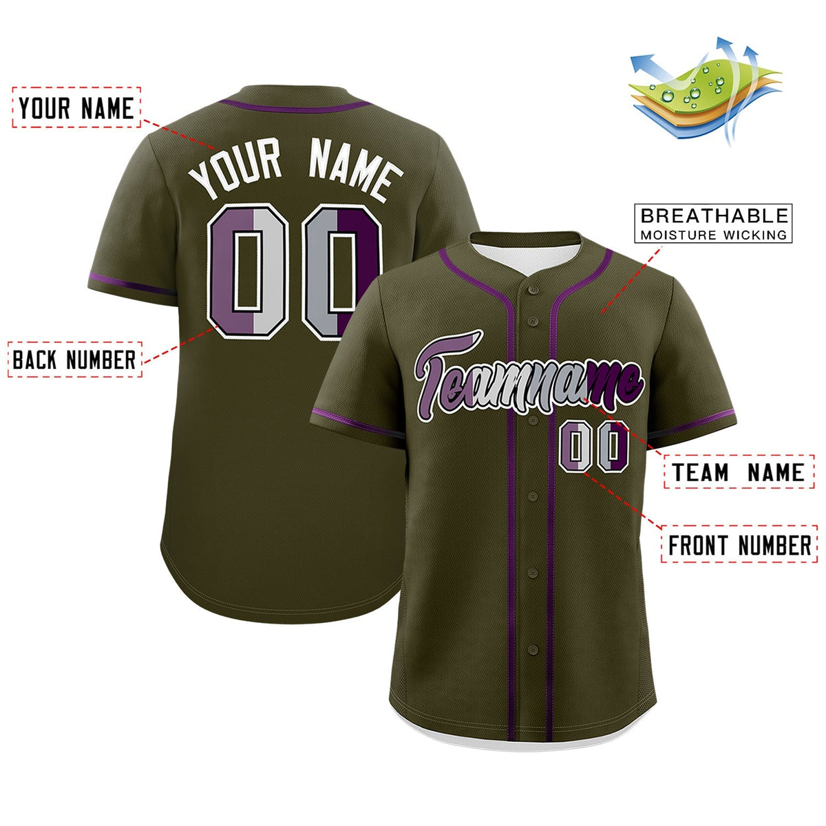 Custom Olive Purple Genderless For Pride Month Classic Style Baseball Jersey| KXKSHOP