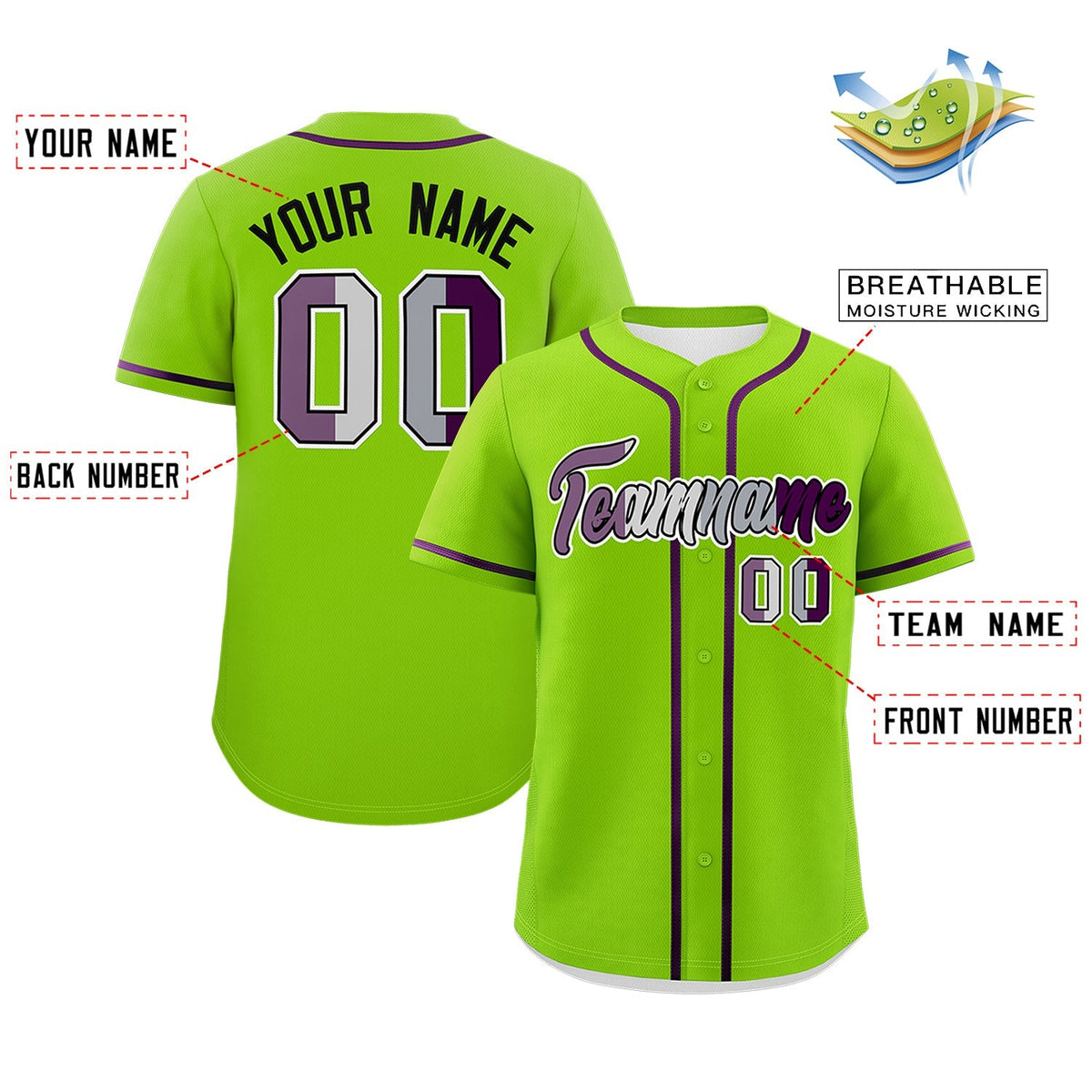 Custom Neon Green Purple Genderless For Pride Month Classic Style Baseball Jersey| KXKSHOP