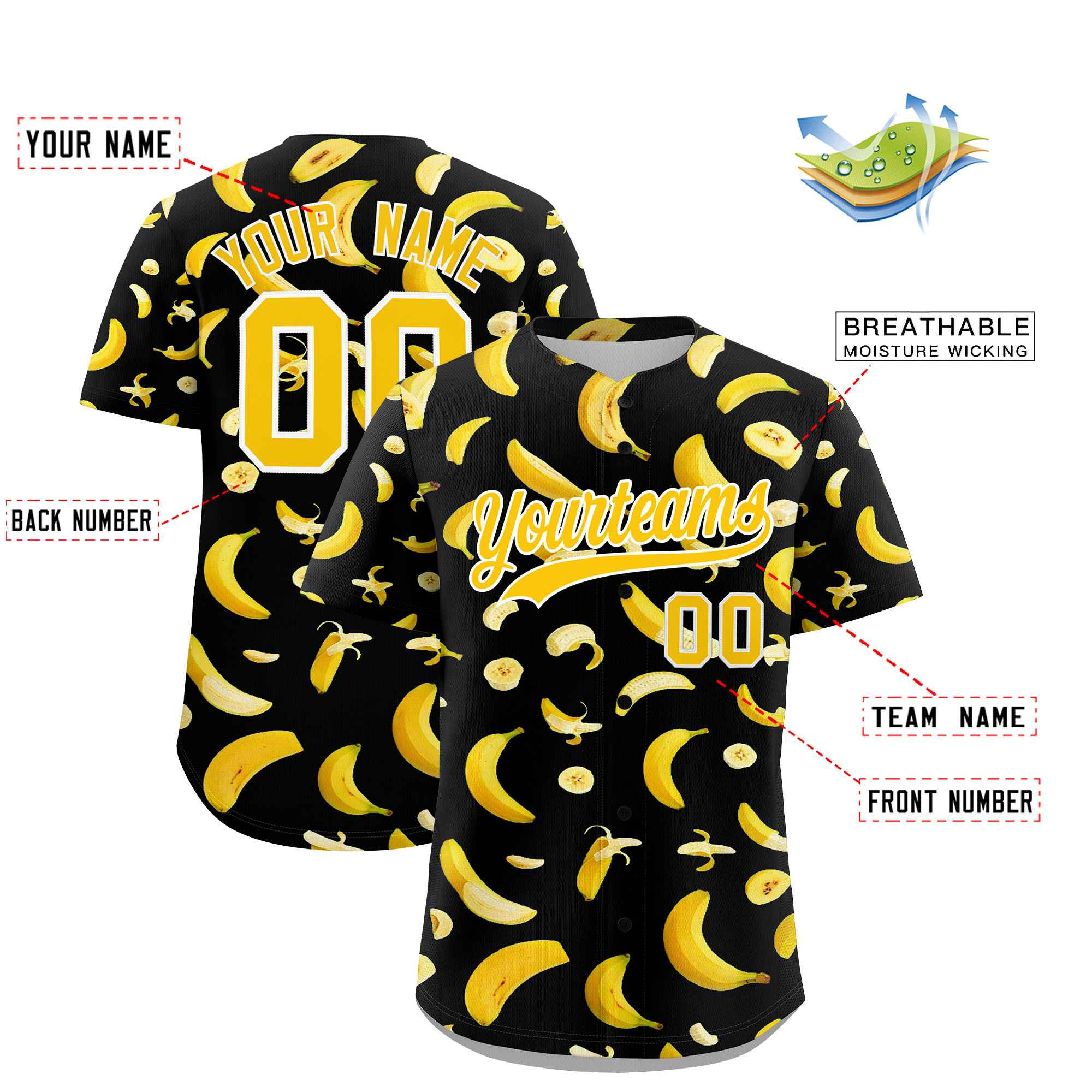 Custom Black Banana Graffiti Pattern Fashion Authentic Baseball Jersey | Graffiti Pattern | Embroidery&Dye-sublimation printing | KXKSHOP