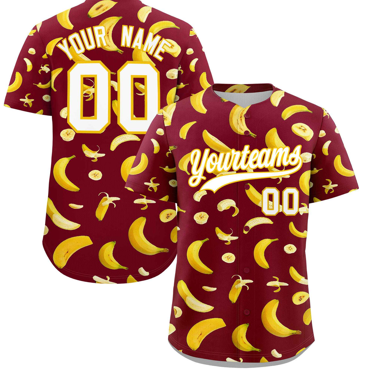 Custom Crimson Banana Graffiti Pattern Fashion Authentic Baseball Jersey | Graffiti Pattern | Embroidery&amp;Dye-sublimation printing | KXKSHOP