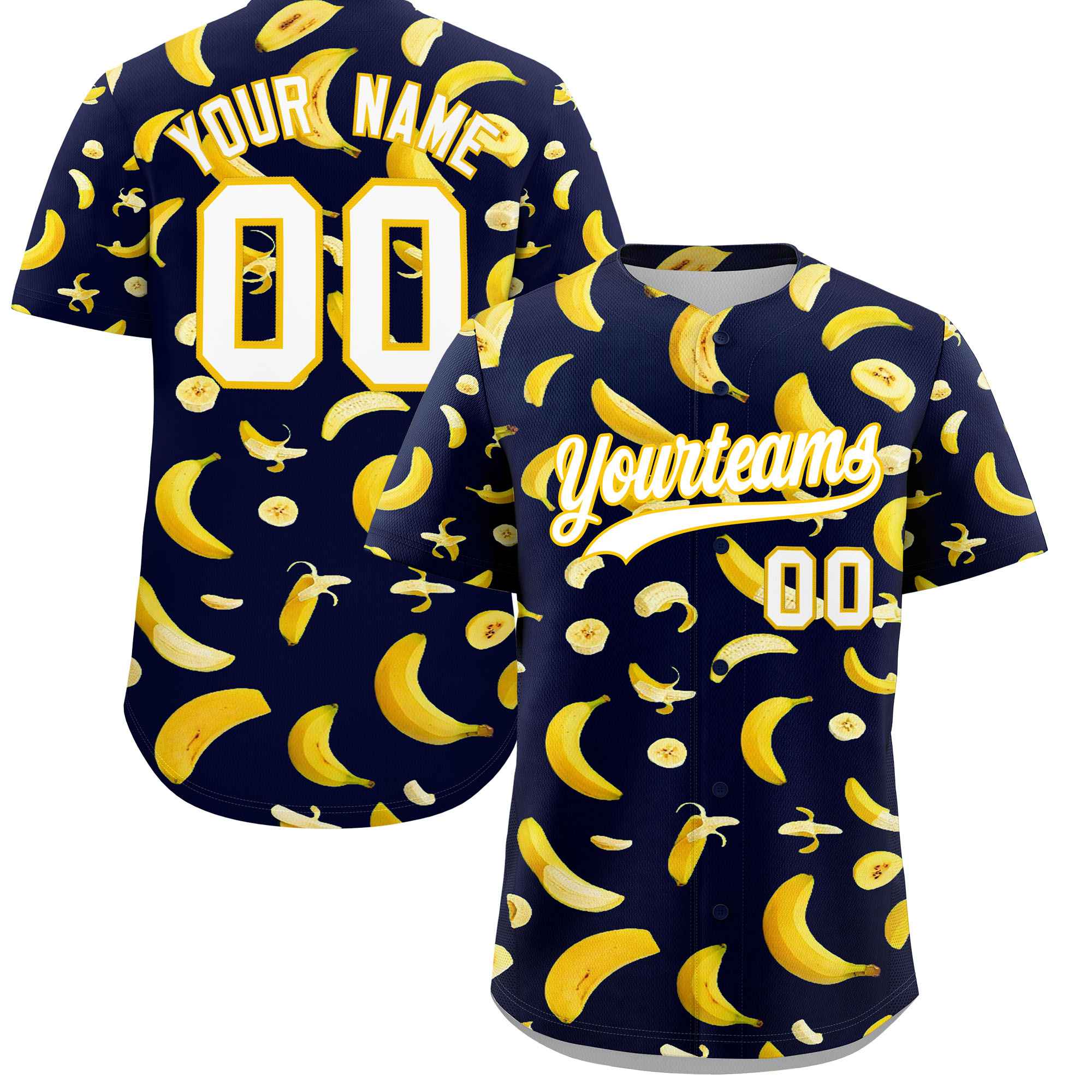 Custom Navy Banana Graffiti Pattern Fashion Authentic Baseball Jersey | Graffiti Pattern | Embroidery&Dye-sublimation printing | KXKSHOP