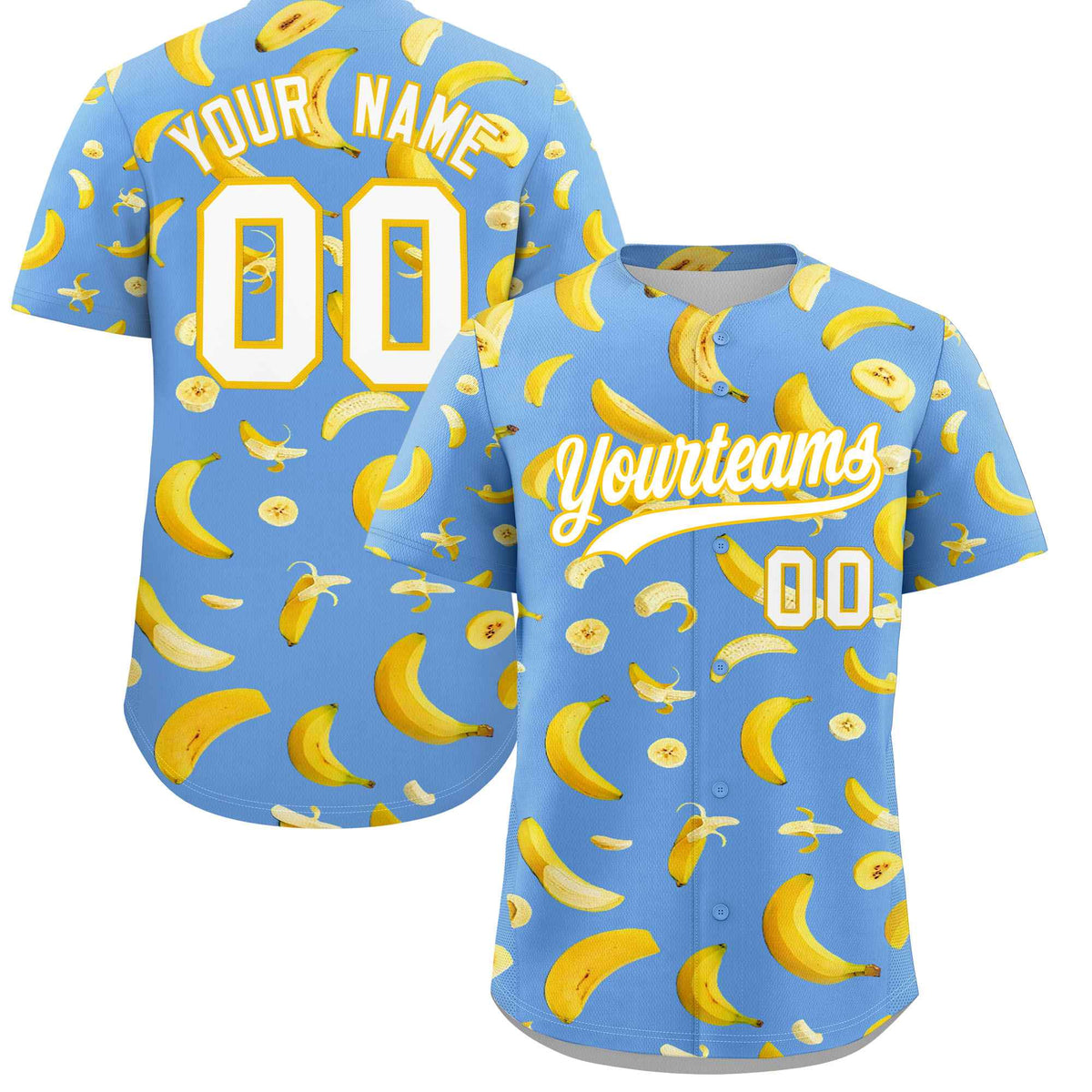 Custom Light Blue Banana Graffiti Pattern Fashion Authentic Baseball Jersey | Graffiti Pattern | Embroidery&amp;Dye-sublimation printing | KXKSHOP