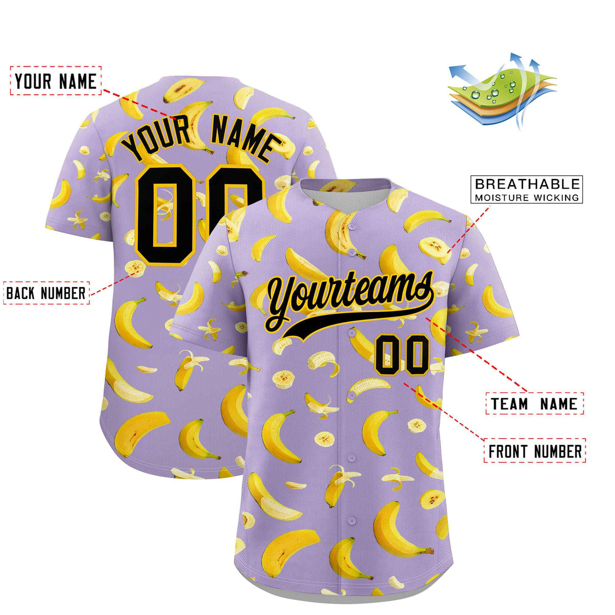 Custom Light Purple Banana Graffiti Pattern Fashion Authentic Baseball Jersey | Graffiti Pattern | Embroidery&amp;Dye-sublimation printing | KXKSHOP