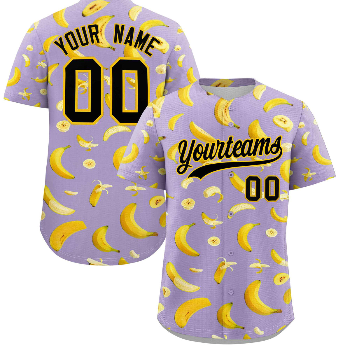 Custom Light Purple Banana Graffiti Pattern Fashion Authentic Baseball Jersey | Graffiti Pattern | Embroidery&amp;Dye-sublimation printing | KXKSHOP