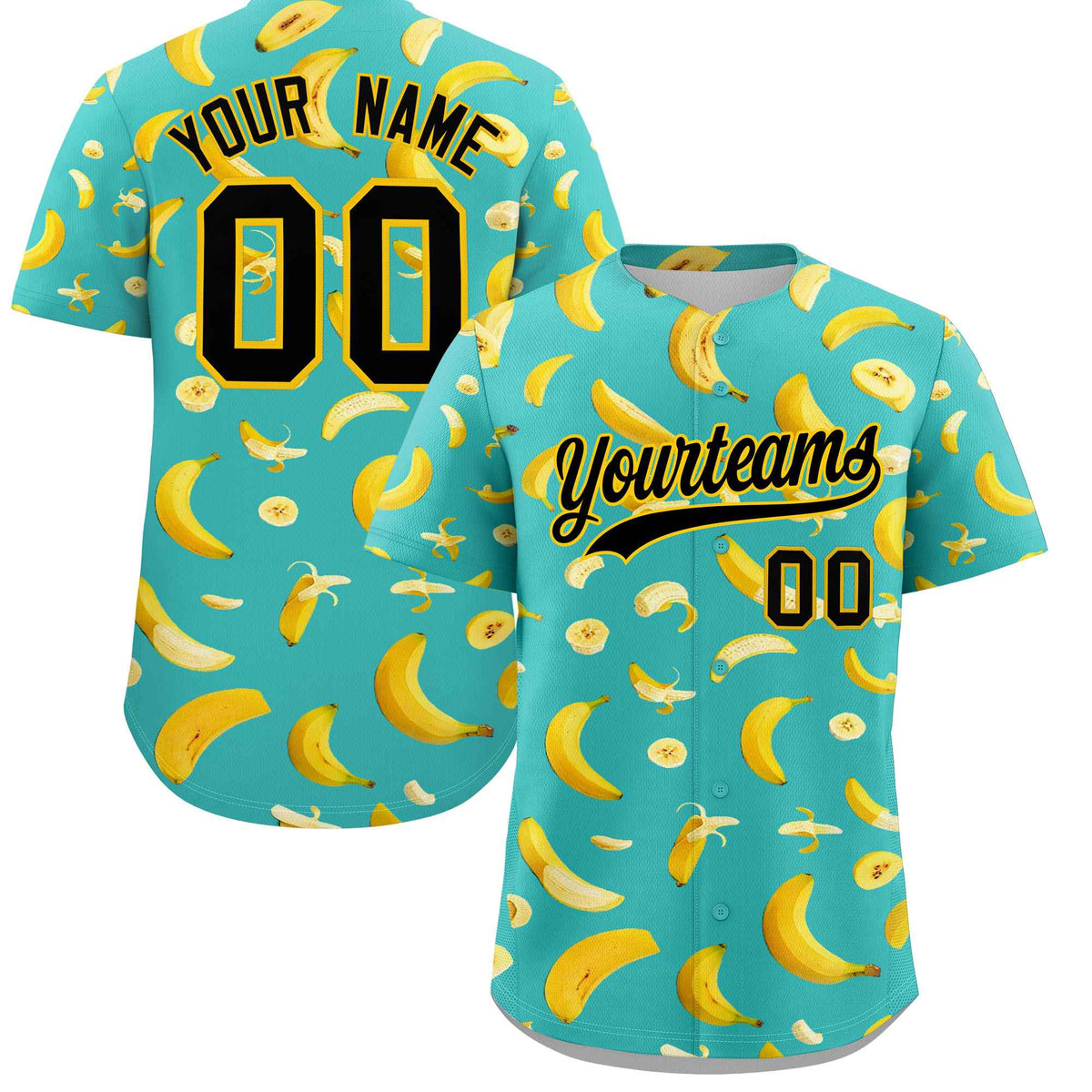 Custom Teal Banana Graffiti Pattern Fashion Authentic Baseball Jersey | Graffiti Pattern | Embroidery&amp;Dye-sublimation printing | KXKSHOP