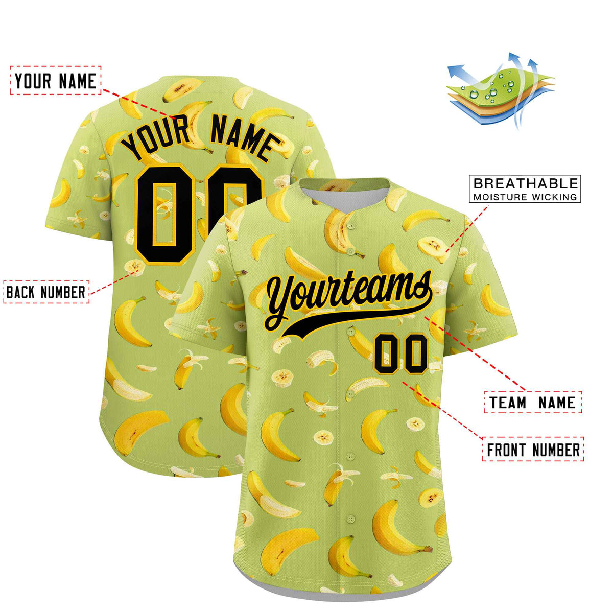 Custom Champagne Banana Graffiti Pattern Fashion Authentic Baseball Jersey | Graffiti Pattern | Embroidery&amp;Dye-sublimation printing | KXKSHOP