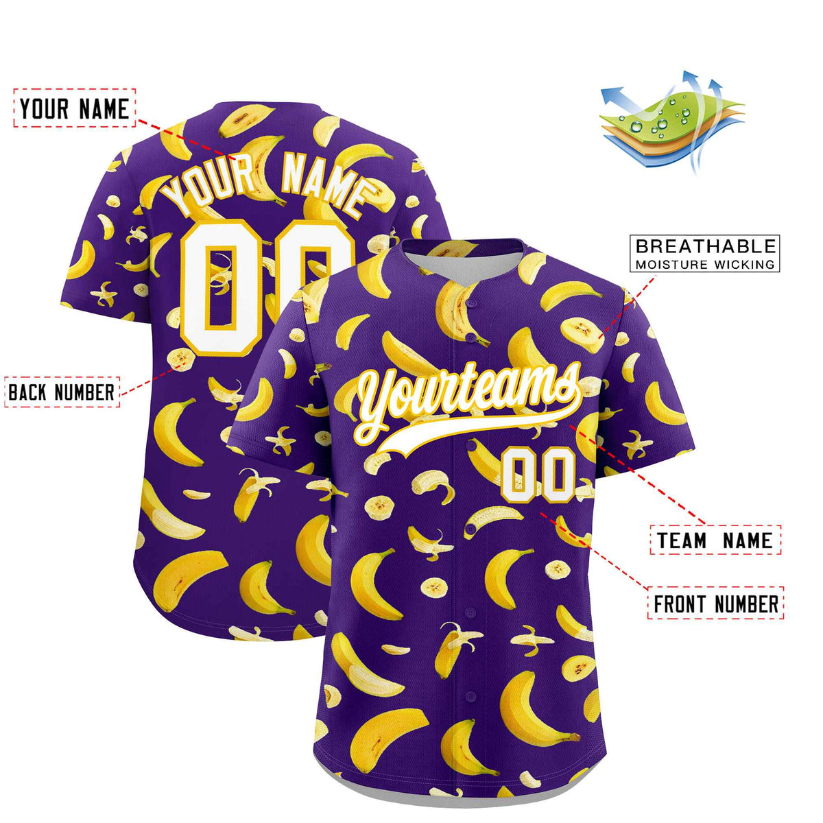 Custom Purple Banana Graffiti Pattern Fashion Authentic Baseball Jersey | Graffiti Pattern | Embroidery&amp;Dye-sublimation printing | KXKSHOP