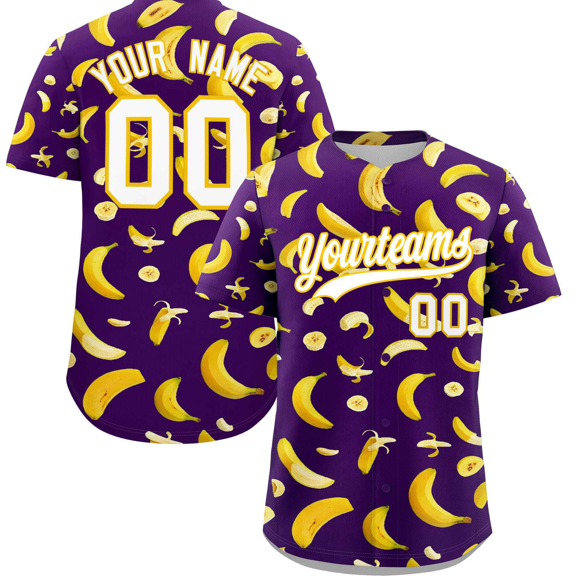 Custom Purple-02 Banana Graffiti Pattern Fashion Authentic Baseball Jersey | Graffiti Pattern | Embroidery&amp;Dye-sublimation printing | KXKSHOP