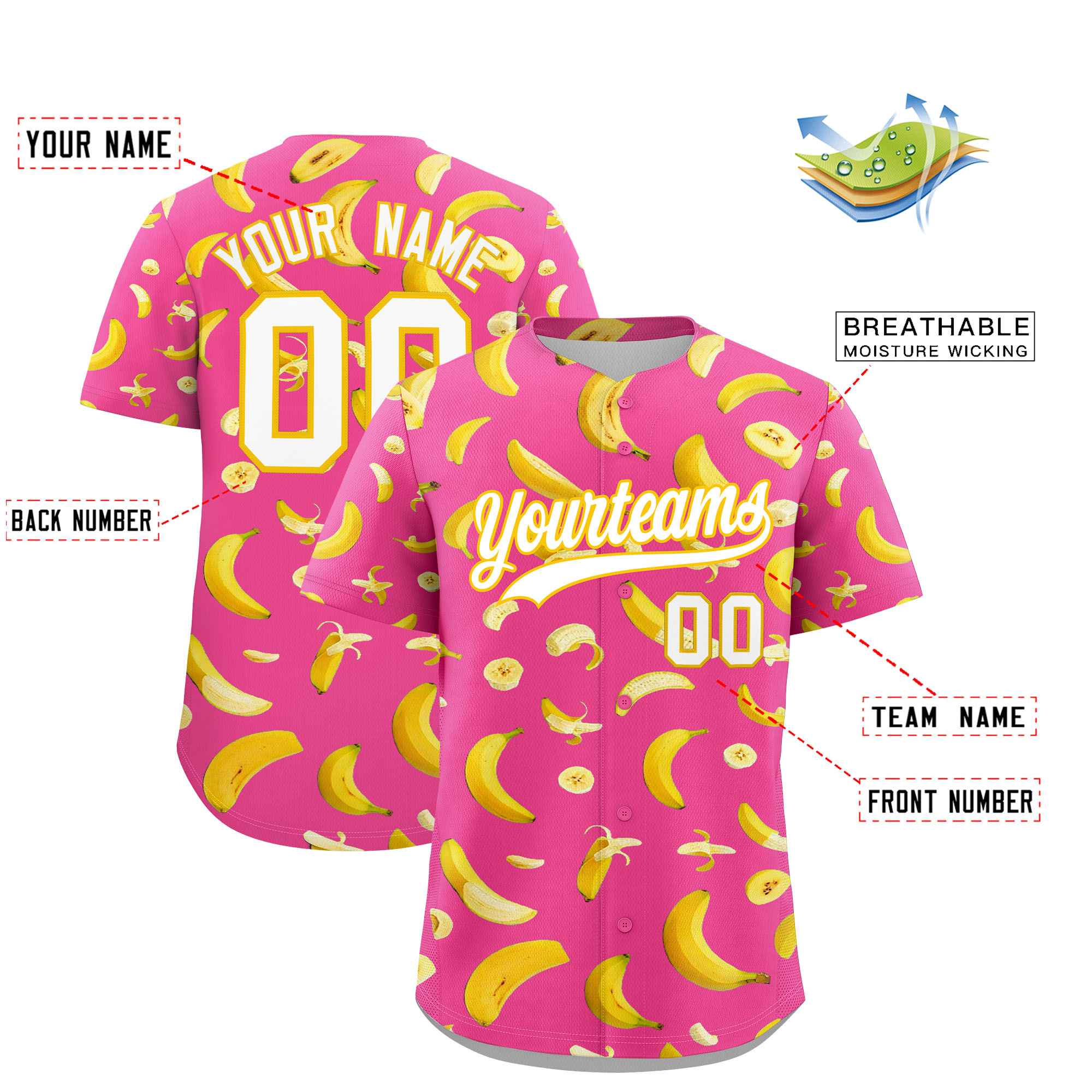 Custom Pink Banana Graffiti Pattern Fashion Authentic Baseball Jersey | Graffiti Pattern | Embroidery&Dye-sublimation printing | KXKSHOP