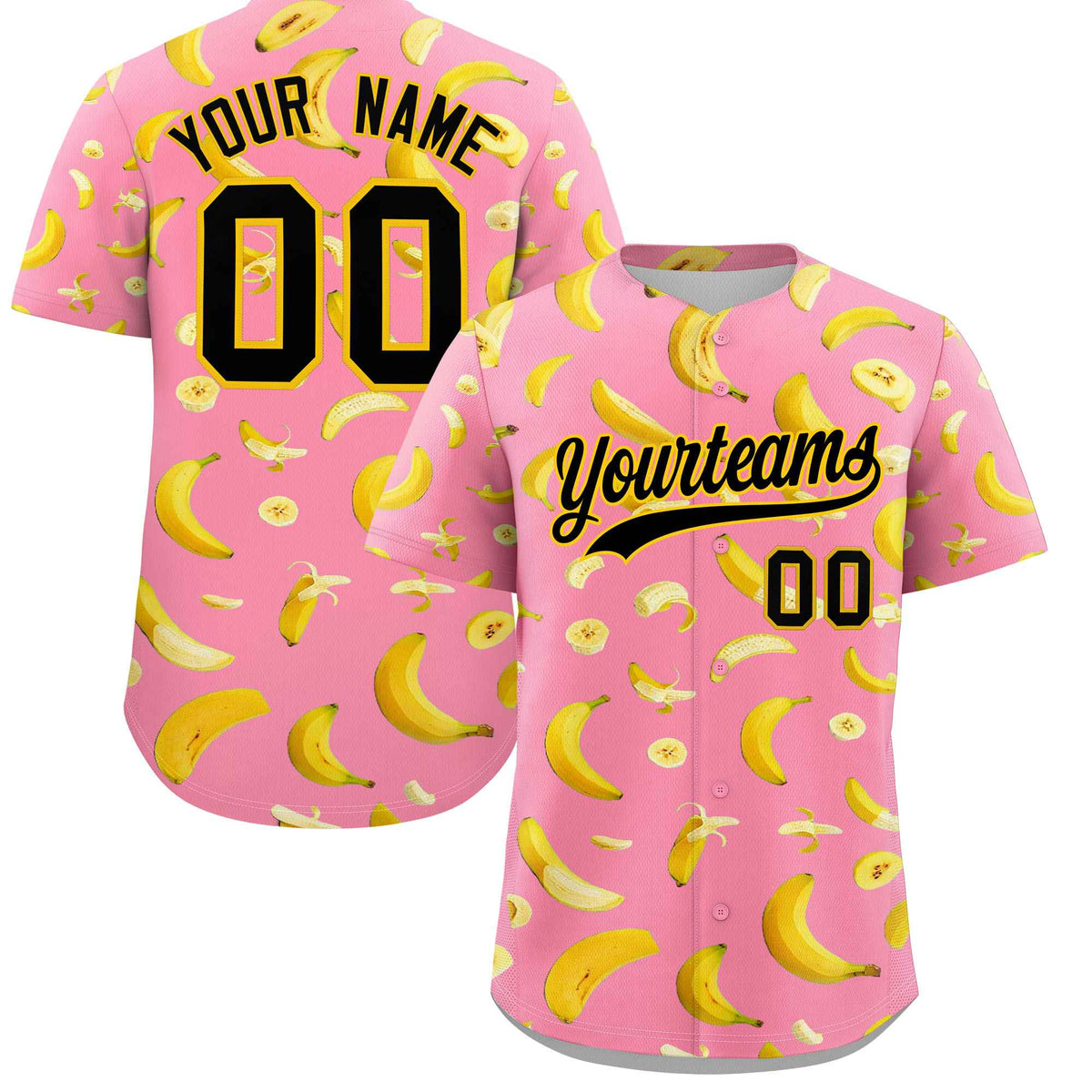 Custom Light Pink Banana Graffiti Pattern Fashion Authentic Baseball Jersey | Graffiti Pattern | Embroidery&amp;Dye-sublimation printing | KXKSHOP