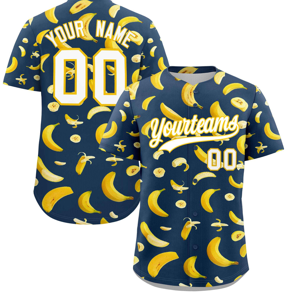 Custom Midnight Blue Banana Graffiti Pattern Fashion Authentic Baseball Jersey | Graffiti Pattern | Embroidery&amp;Dye-sublimation printing | KXKSHOP