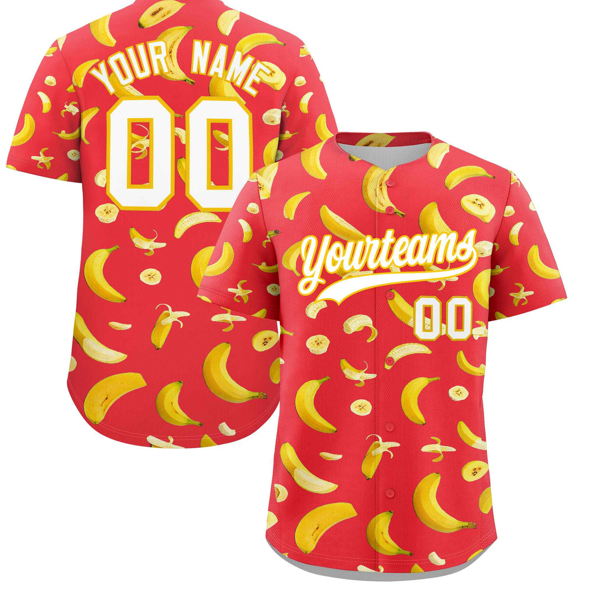 Custom Light Red Banana Graffiti Pattern Fashion Authentic Baseball Jersey | Graffiti Pattern | Embroidery&amp;Dye-sublimation printing | KXKSHOP