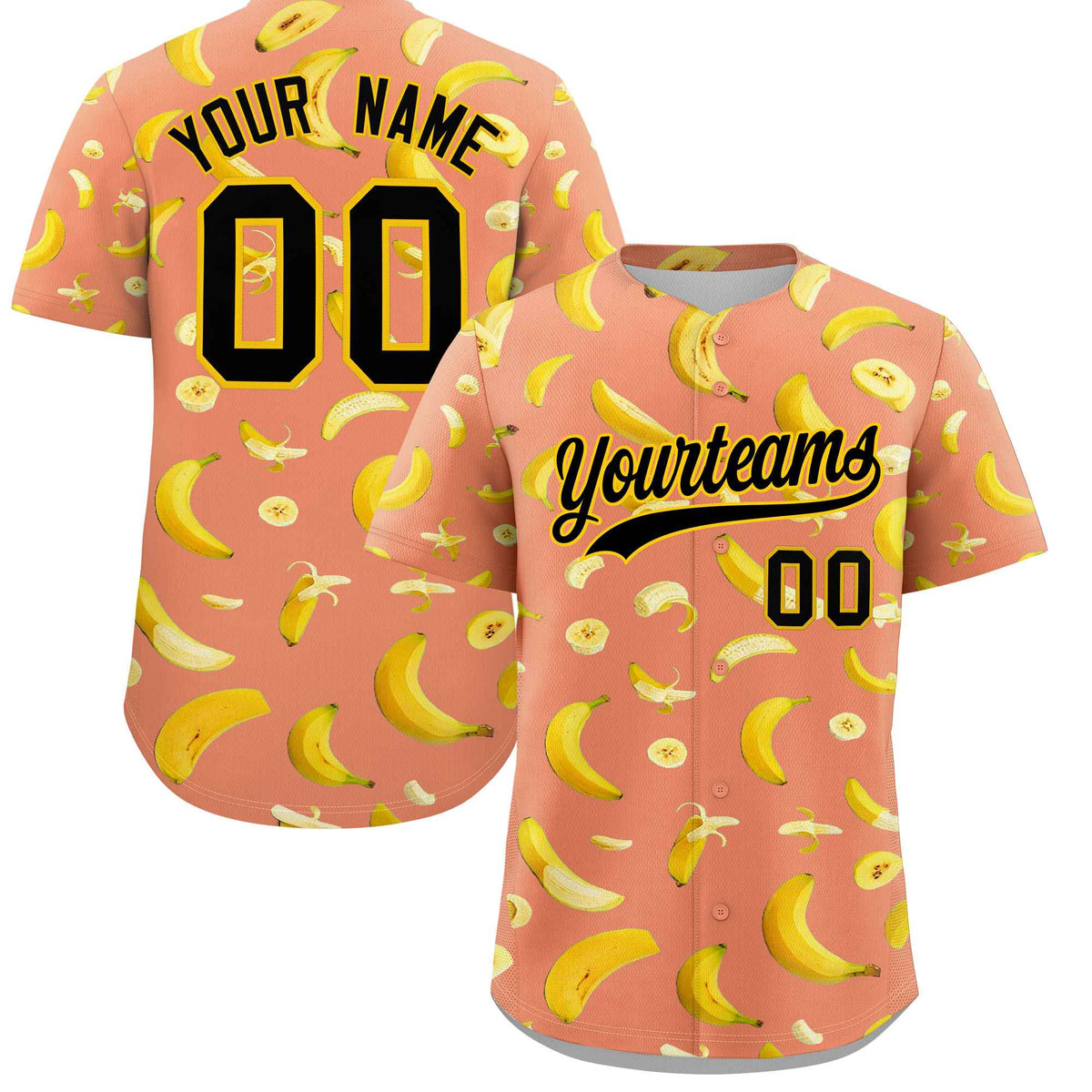 Custom Light Orange Banana Graffiti Pattern Fashion Authentic Baseball Jersey | Graffiti Pattern | Embroidery&amp;Dye-sublimation printing | KXKSHOP