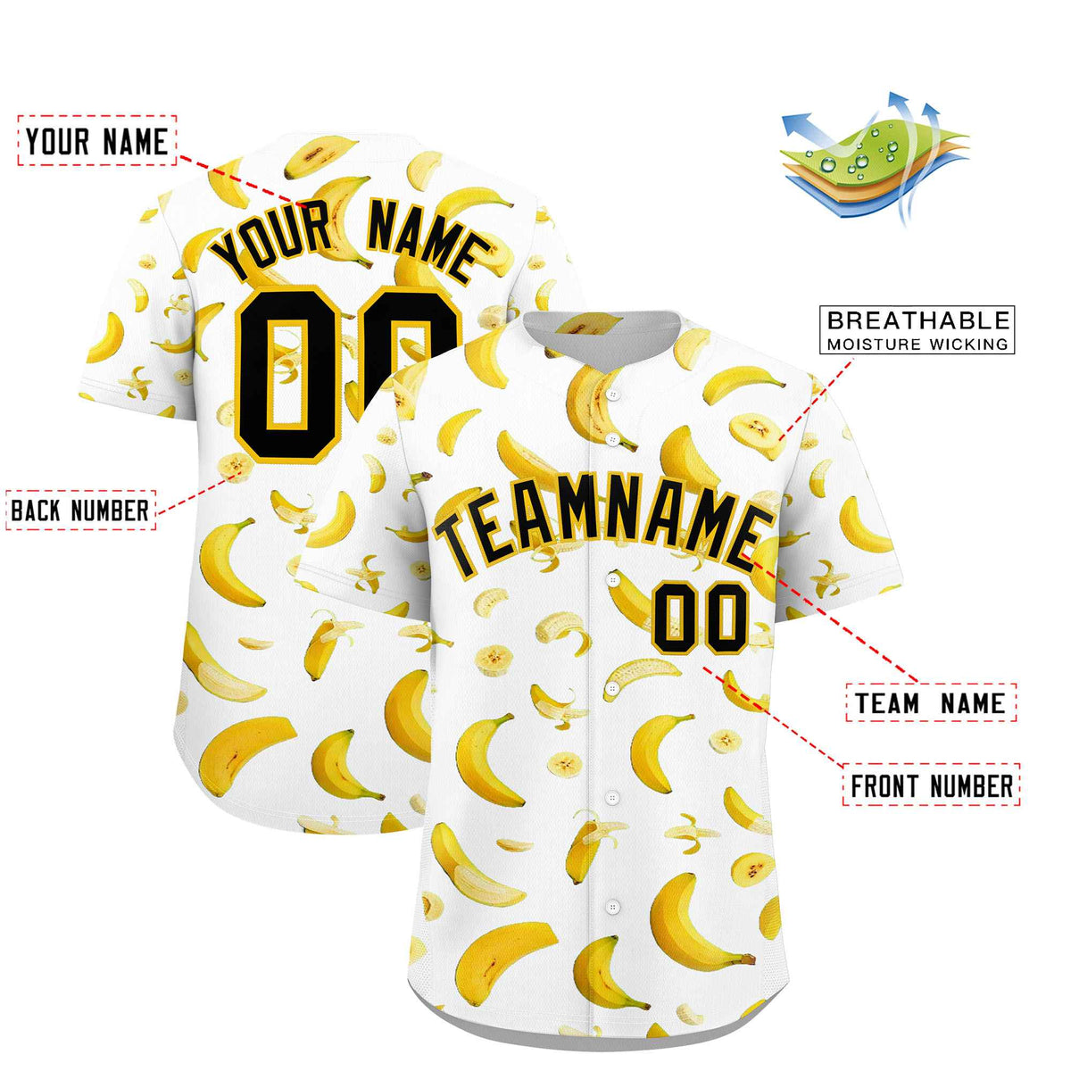 Custom White Banana Graffiti Pattern Fashion Authentic Baseball Jersey | Graffiti Pattern | Embroidery&amp;Dye-sublimation printing | KXKSHOP
