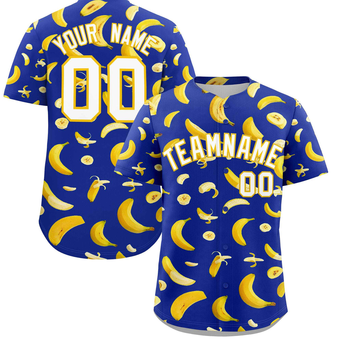 Custom Royal Blue Banana Graffiti Pattern Fashion Authentic Baseball Jersey | Graffiti Pattern | Embroidery&amp;Dye-sublimation printing | KXKSHOP