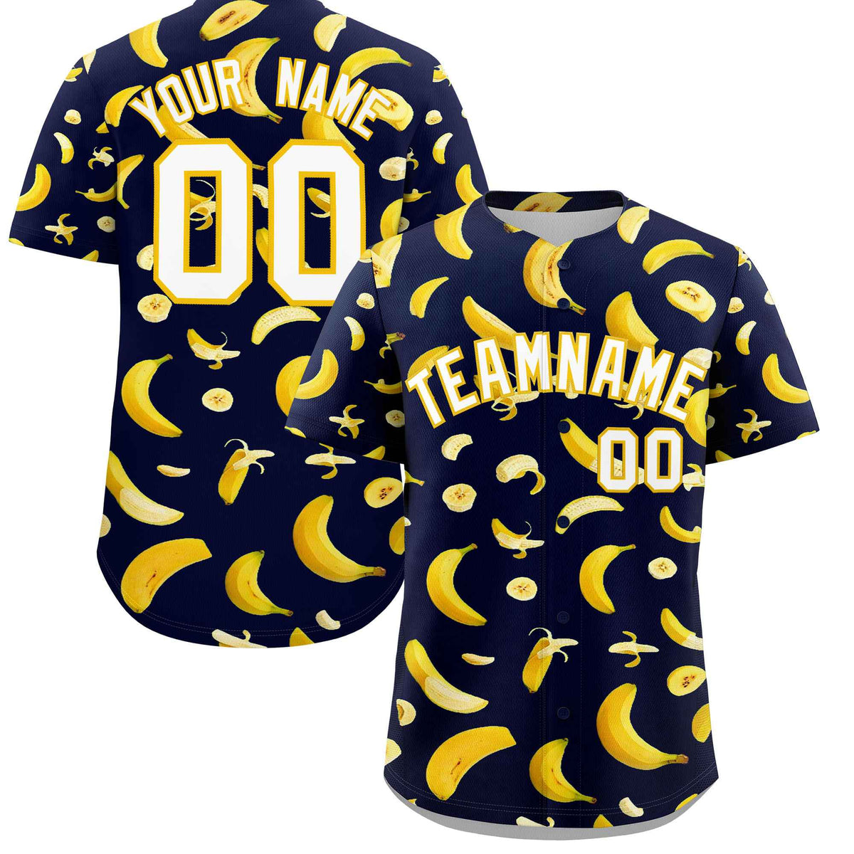 Custom Navy Banana Graffiti Pattern Fashion Authentic Baseball Jersey | Graffiti Pattern | Embroidery&amp;Dye-sublimation printing | KXKSHOP