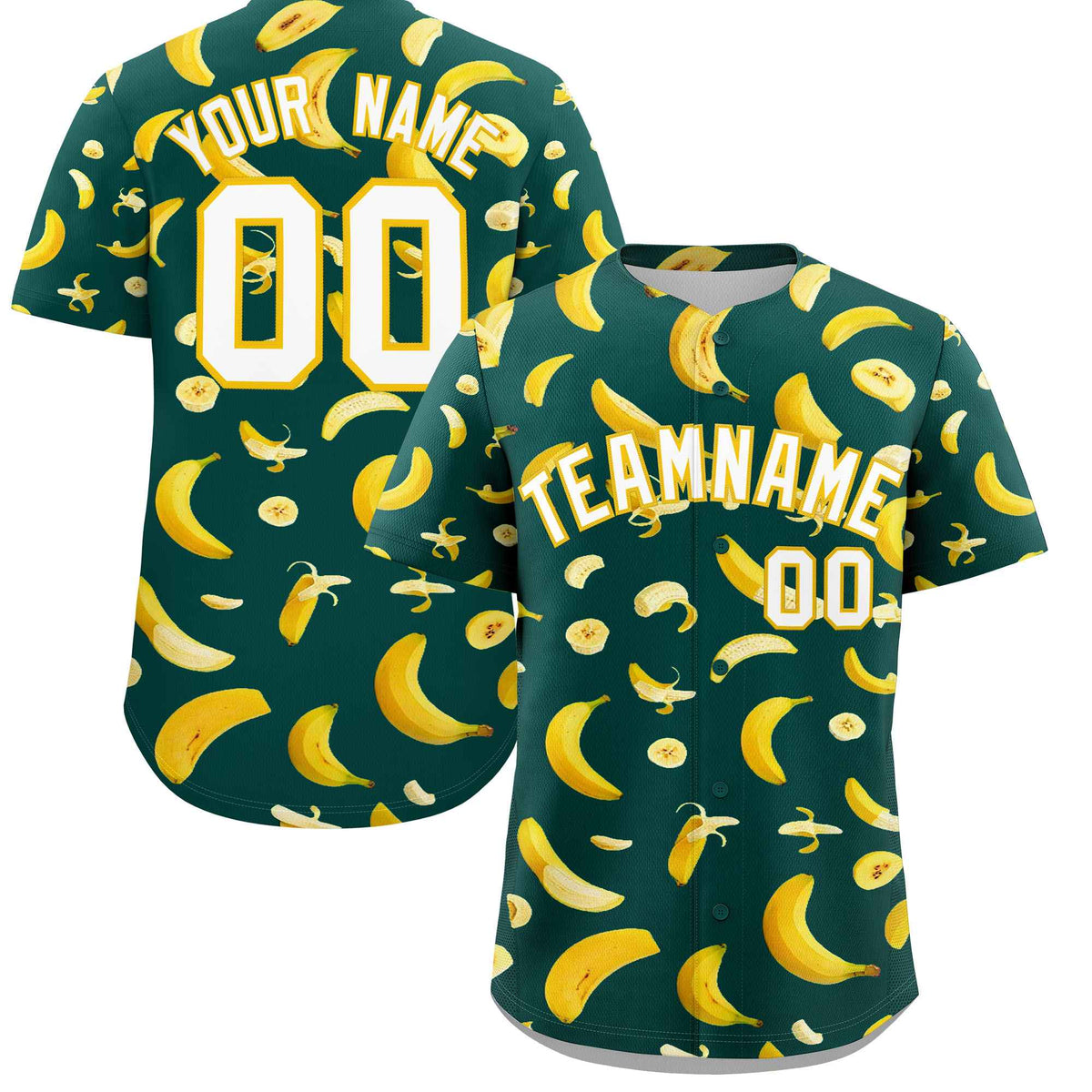 Custom Midnight Green Banana Graffiti Pattern Fashion Authentic Baseball Jersey | Graffiti Pattern | Embroidery&amp;Dye-sublimation printing | KXKSHOP