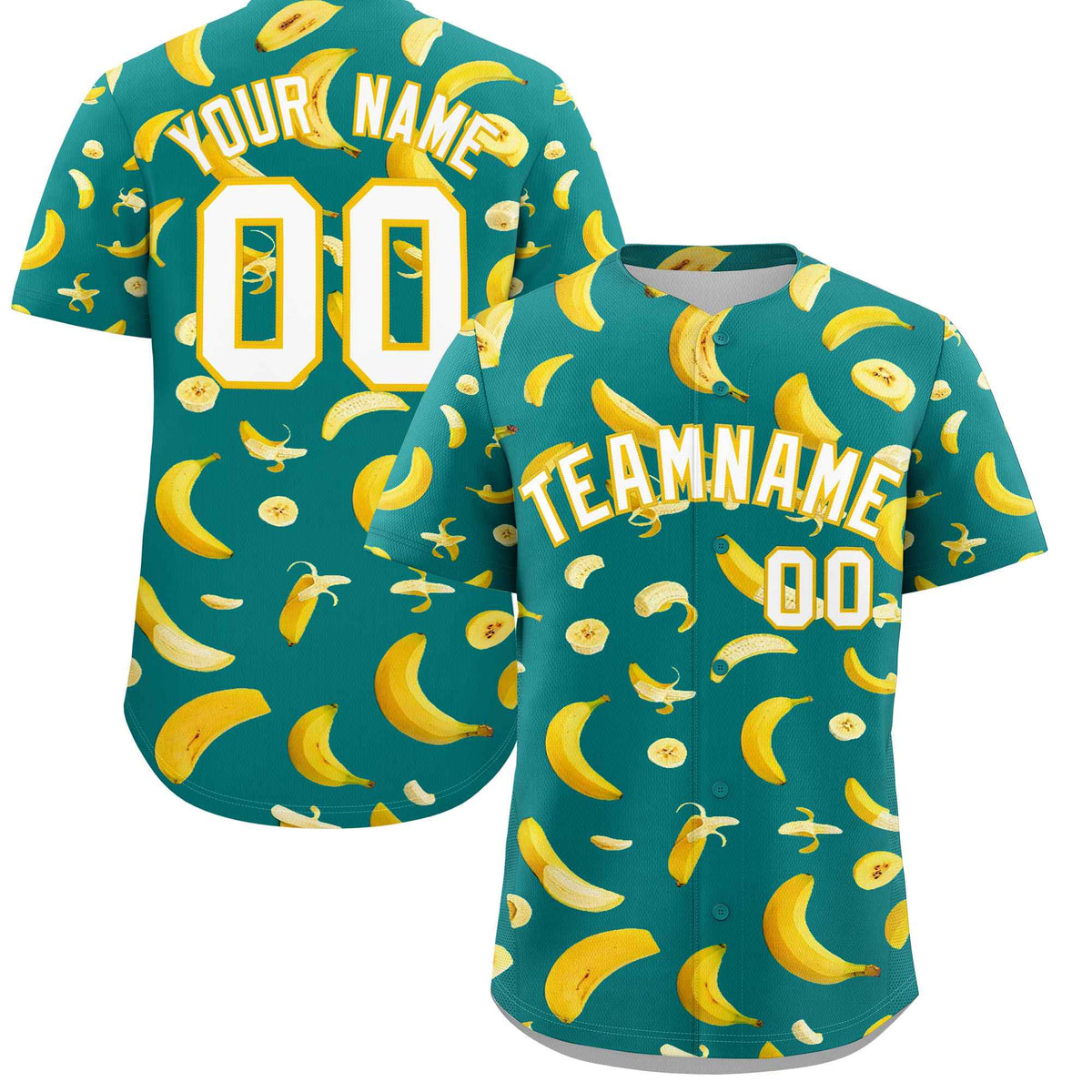 Custom Teal Banana Graffiti Pattern Fashion Authentic Baseball Jersey | Graffiti Pattern | Embroidery&amp;Dye-sublimation printing | KXKSHOP