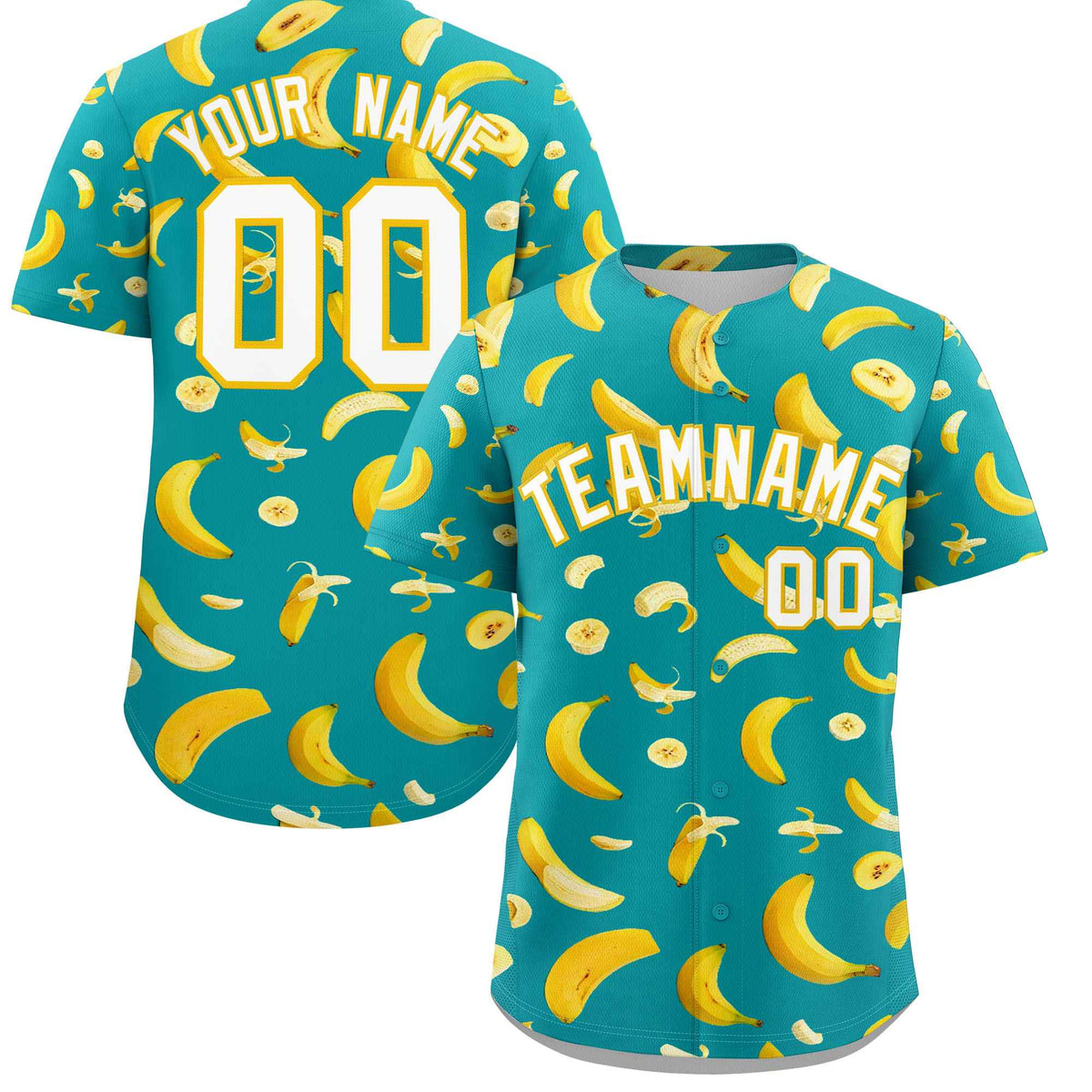 Custom Aqua Banana Graffiti Pattern Fashion Authentic Baseball Jersey | Graffiti Pattern | Embroidery&amp;Dye-sublimation printing | KXKSHOP