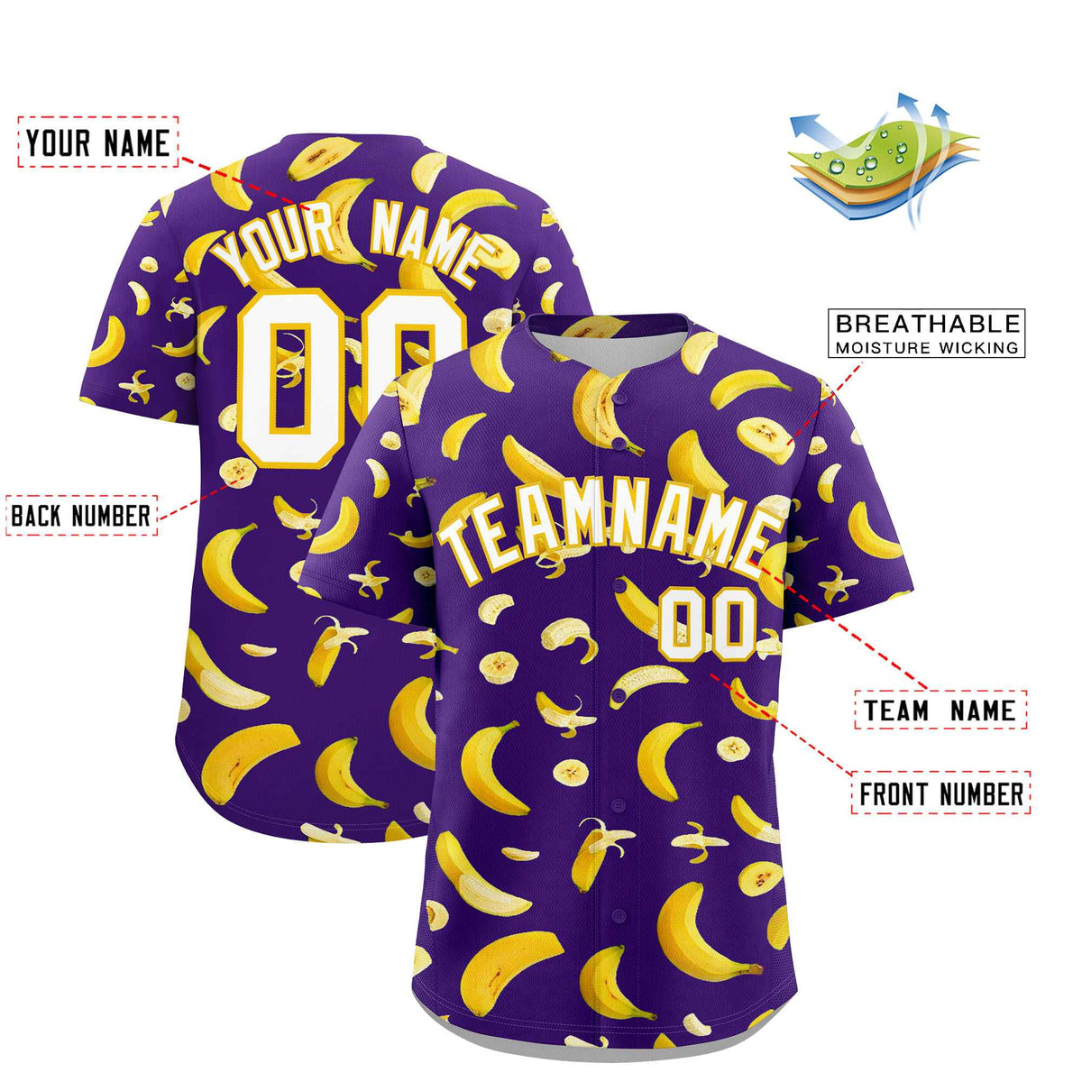 Custom Purple Banana Graffiti Pattern Fashion Authentic Baseball Jersey | Graffiti Pattern | Embroidery&amp;Dye-sublimation printing | KXKSHOP