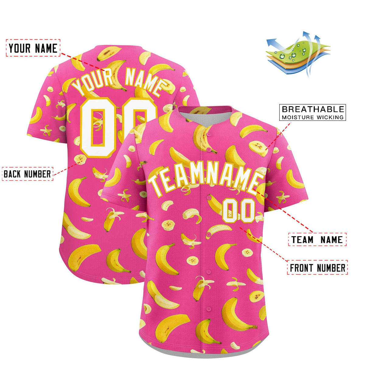 Custom Pink Banana Graffiti Pattern Fashion Authentic Baseball Jersey | Graffiti Pattern | Embroidery&amp;Dye-sublimation printing | KXKSHOP