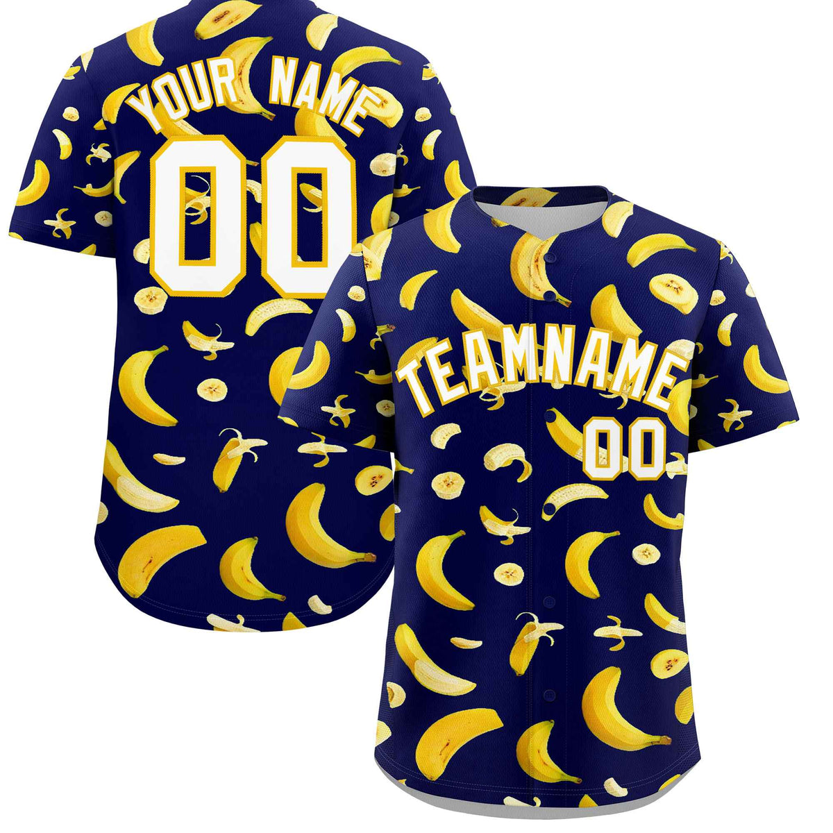 Custom Dark Blue Banana Graffiti Pattern Fashion Authentic Baseball Jersey | Graffiti Pattern | Embroidery&amp;Dye-sublimation printing | KXKSHOP
