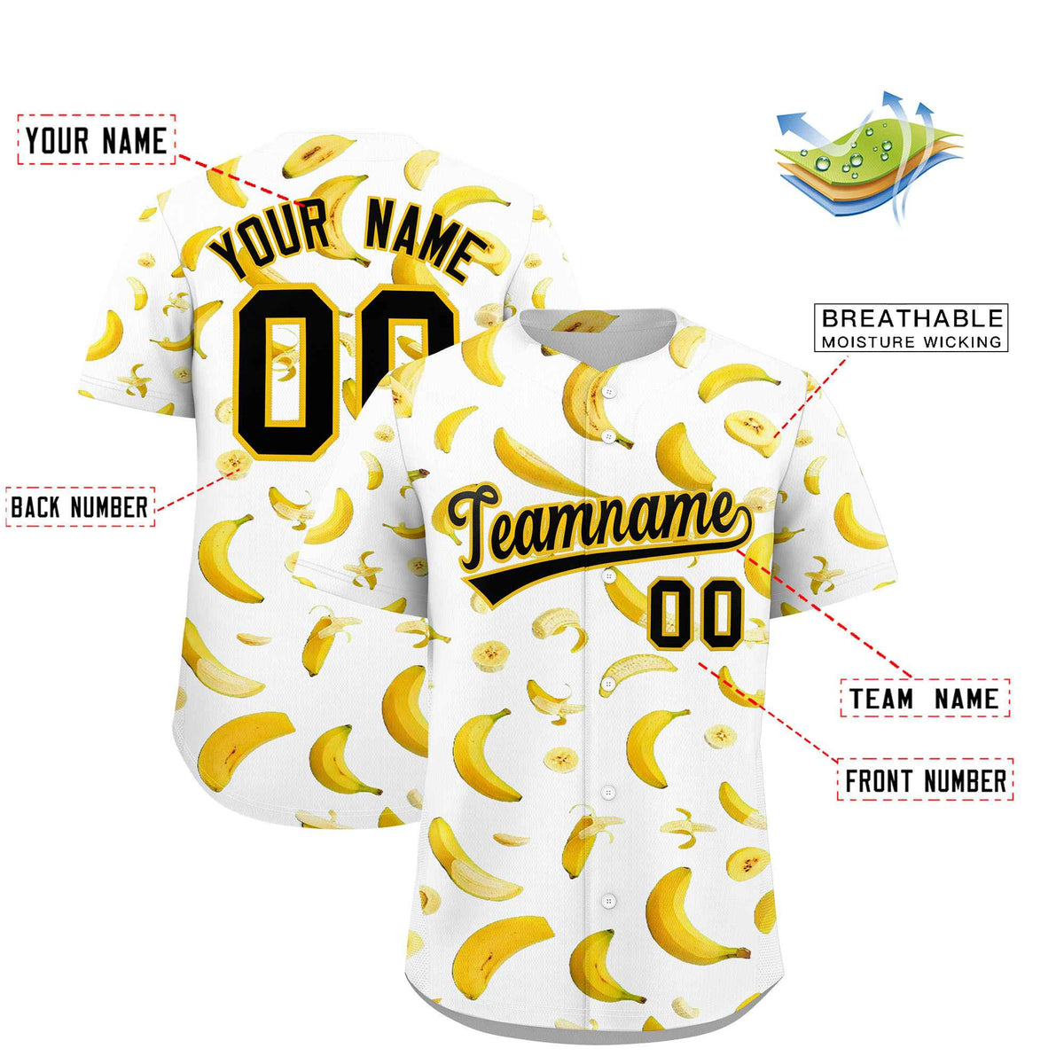 Custom White Banana Graffiti Pattern Fashion Authentic Baseball Jersey | Graffiti Pattern | Embroidery&amp;Dye-sublimation printing | KXKSHOP