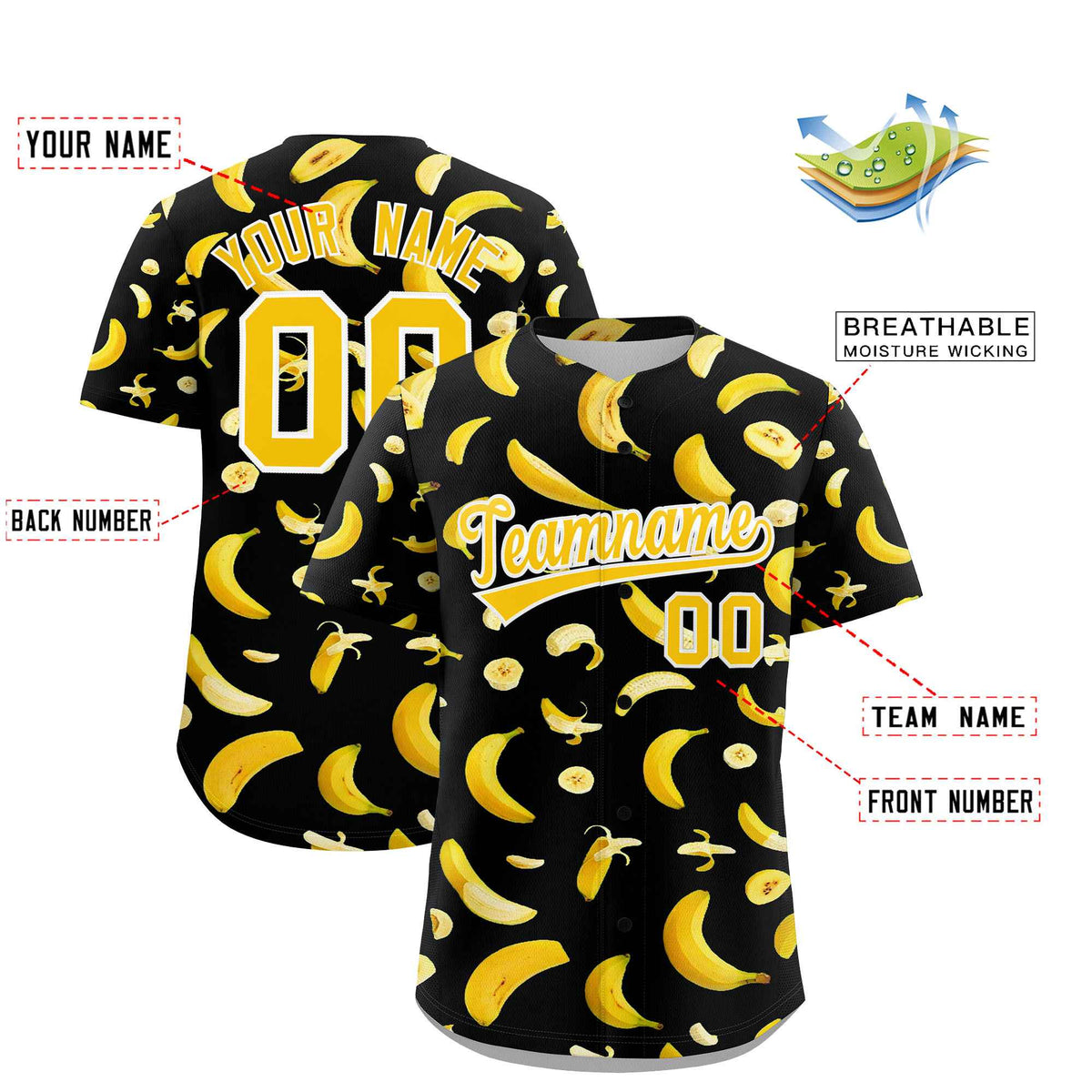 Custom Black Banana Graffiti Pattern Fashion Authentic Baseball Jersey | Graffiti Pattern | Embroidery&amp;Dye-sublimation printing | KXKSHOP