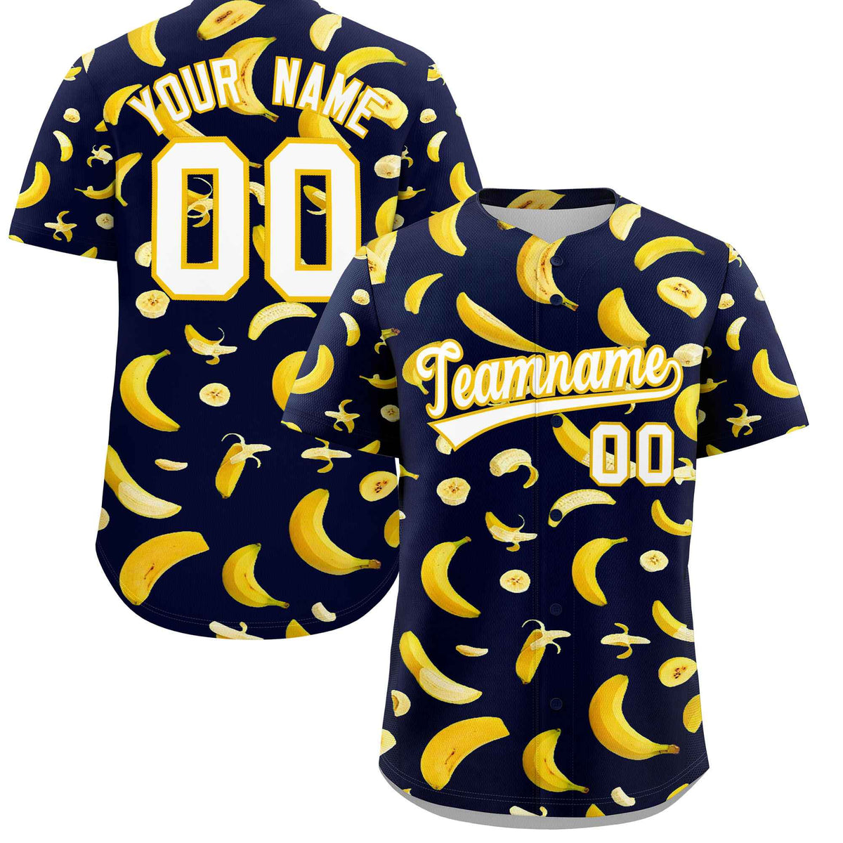 Custom Navy Banana Graffiti Pattern Fashion Authentic Baseball Jersey | Graffiti Pattern | Embroidery&amp;Dye-sublimation printing | KXKSHOP