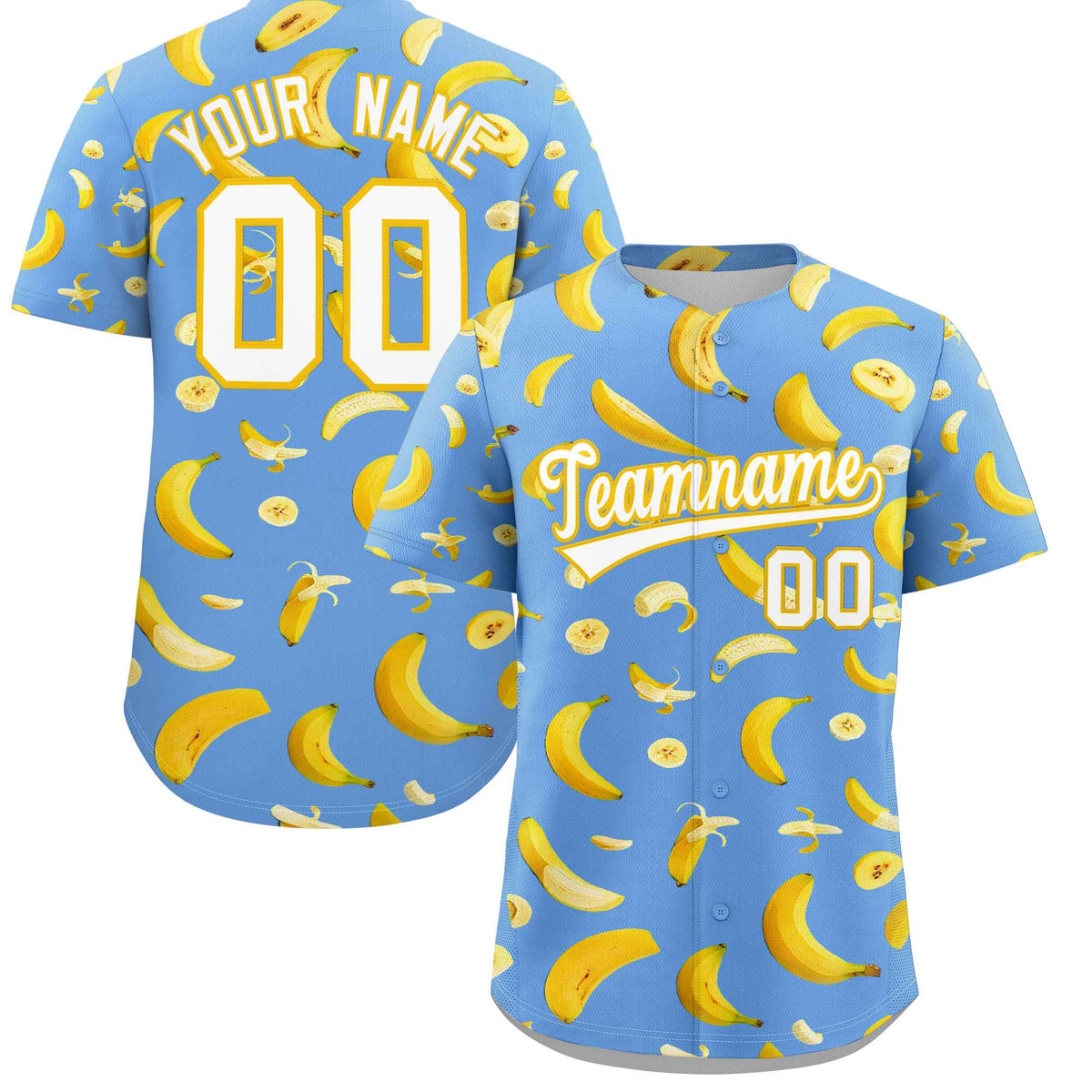 Custom Light Blue Banana Graffiti Pattern Fashion Authentic Baseball Jersey | Graffiti Pattern | Embroidery&amp;Dye-sublimation printing | KXKSHOP