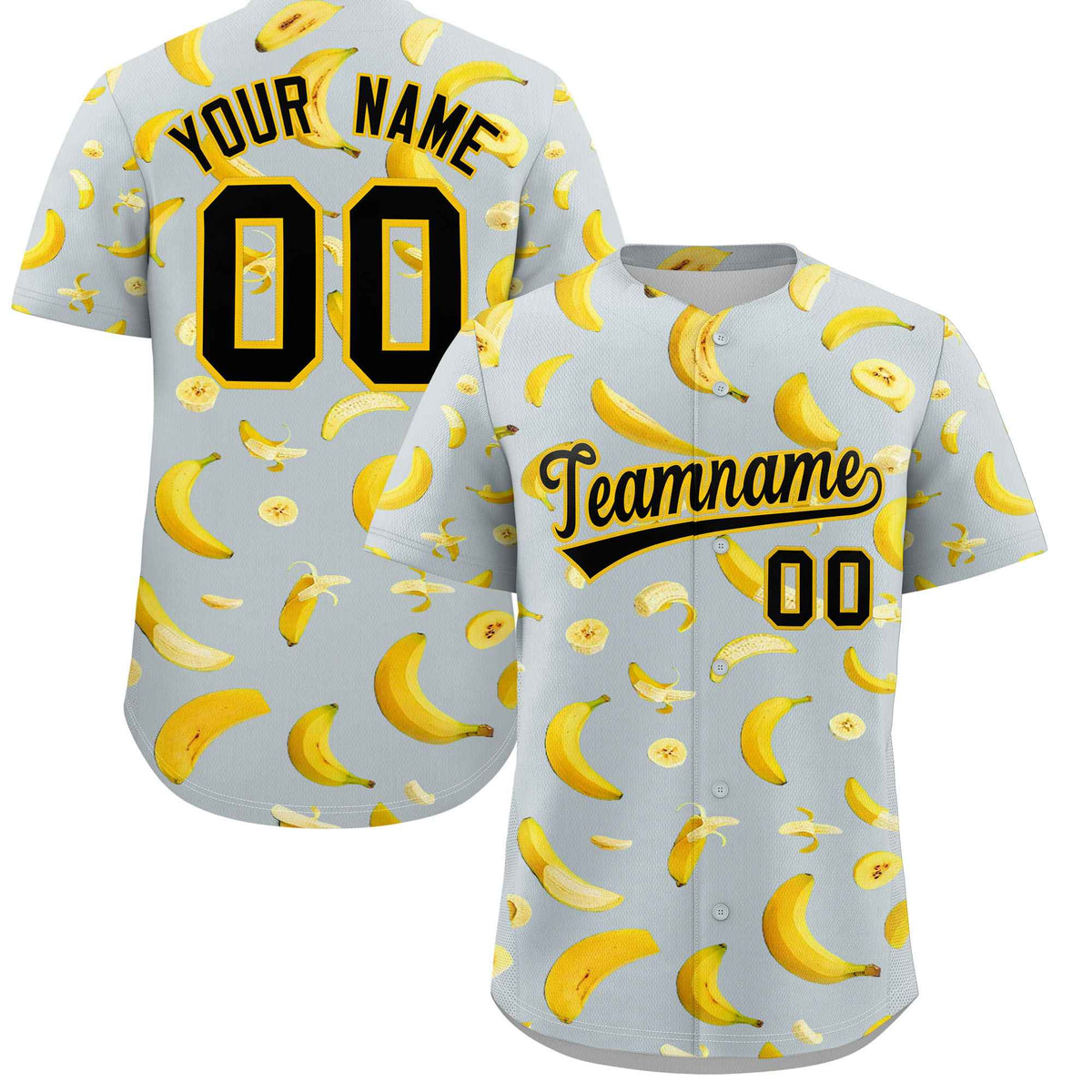 Custom Silver Banana Graffiti Pattern Fashion Authentic Baseball Jersey | Graffiti Pattern | Embroidery&amp;Dye-sublimation printing | KXKSHOP
