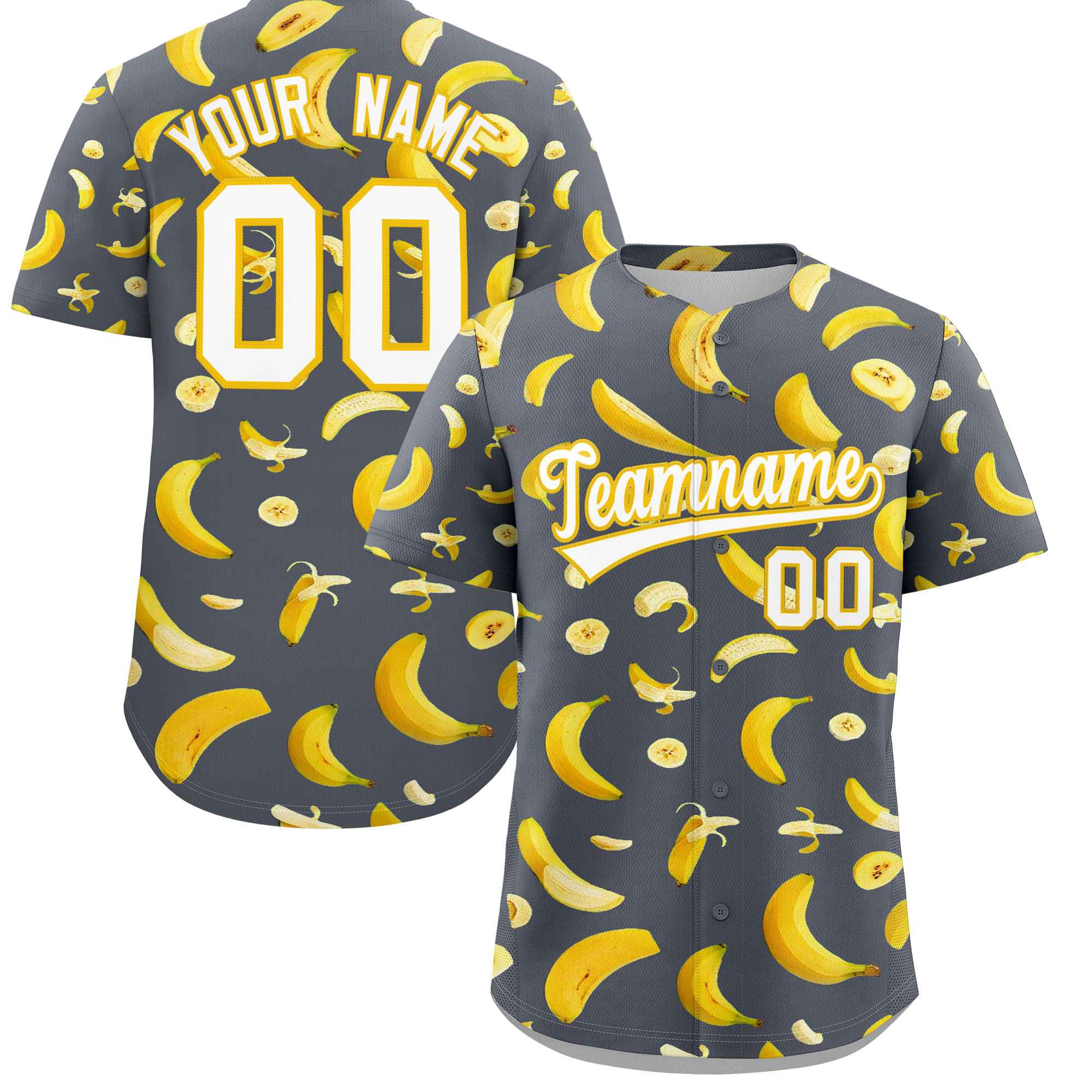 Custom Gray Banana Graffiti Pattern Fashion Authentic Baseball Jersey | Graffiti Pattern | Embroidery&Dye-sublimation printing | KXKSHOP