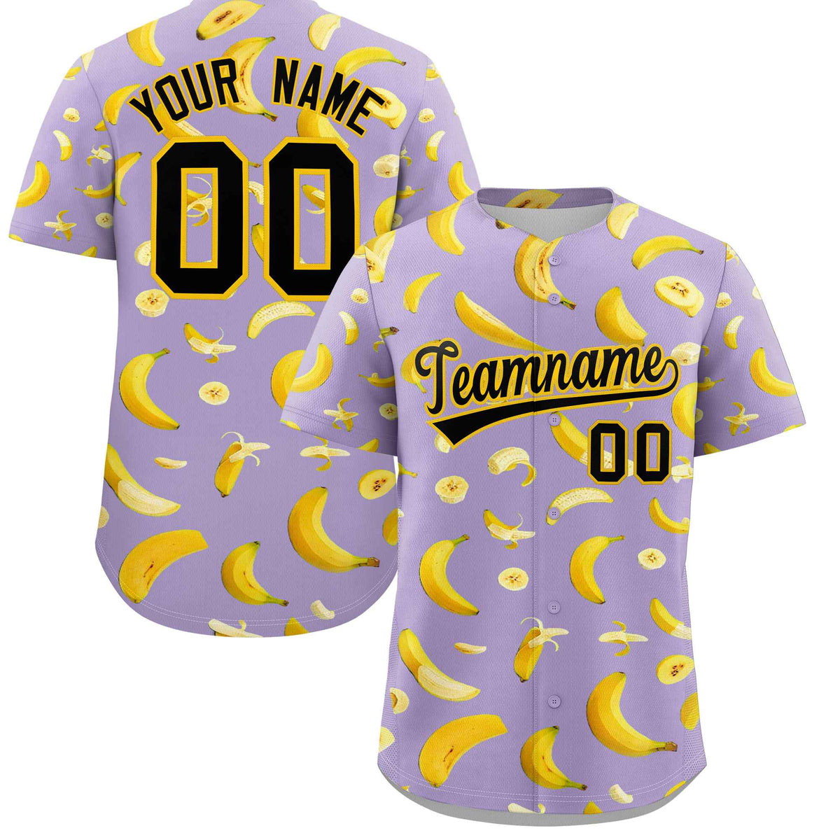 Custom Light Purple Banana Graffiti Pattern Fashion Authentic Baseball Jersey | Graffiti Pattern | Embroidery&amp;Dye-sublimation printing | KXKSHOP