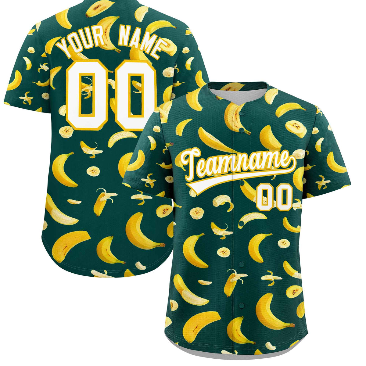Custom Midnight Green Banana Graffiti Pattern Fashion Authentic Baseball Jersey | Graffiti Pattern | Embroidery&amp;Dye-sublimation printing | KXKSHOP