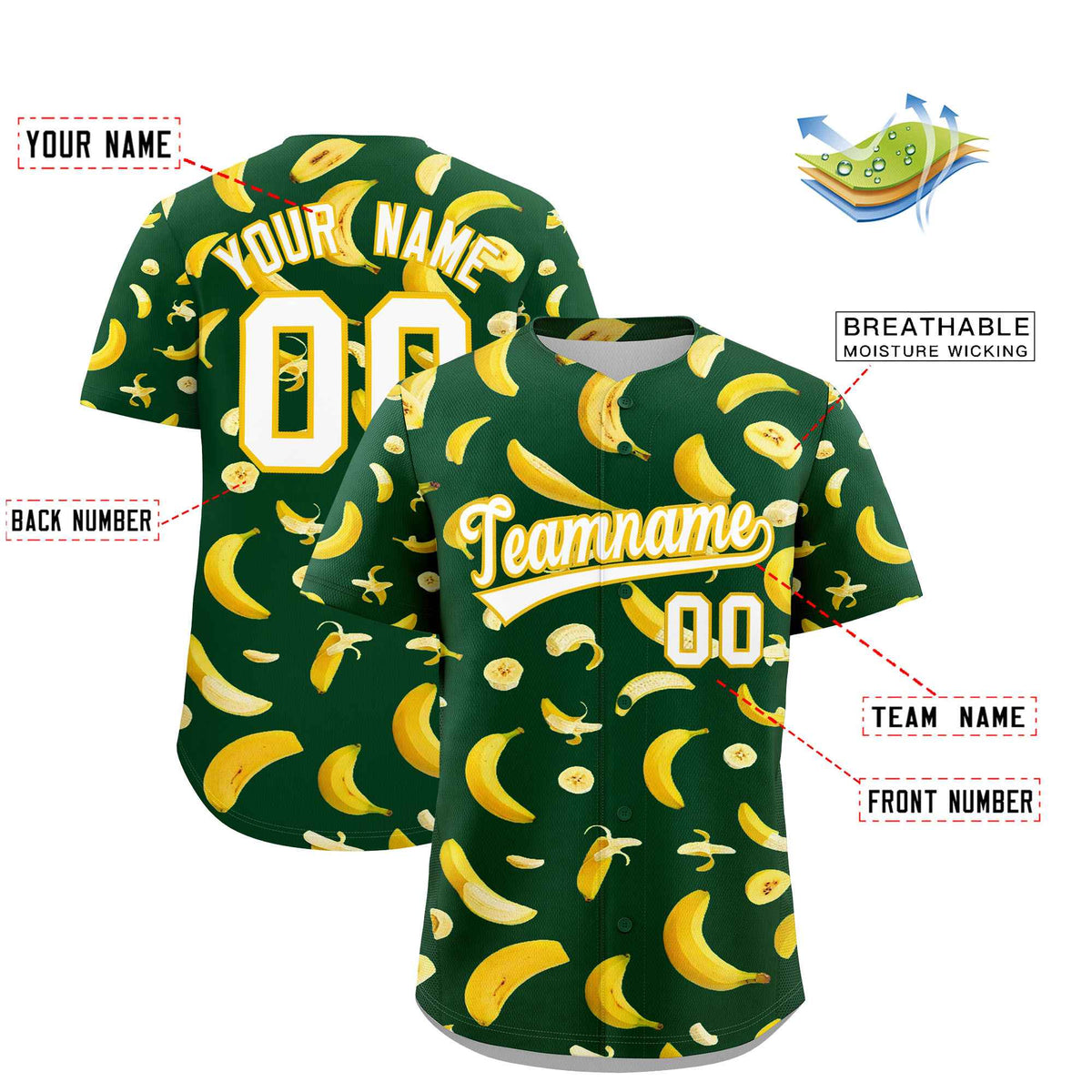 Custom Green Banana Graffiti Pattern Fashion Authentic Baseball Jersey | Graffiti Pattern | Embroidery&amp;Dye-sublimation printing | KXKSHOP