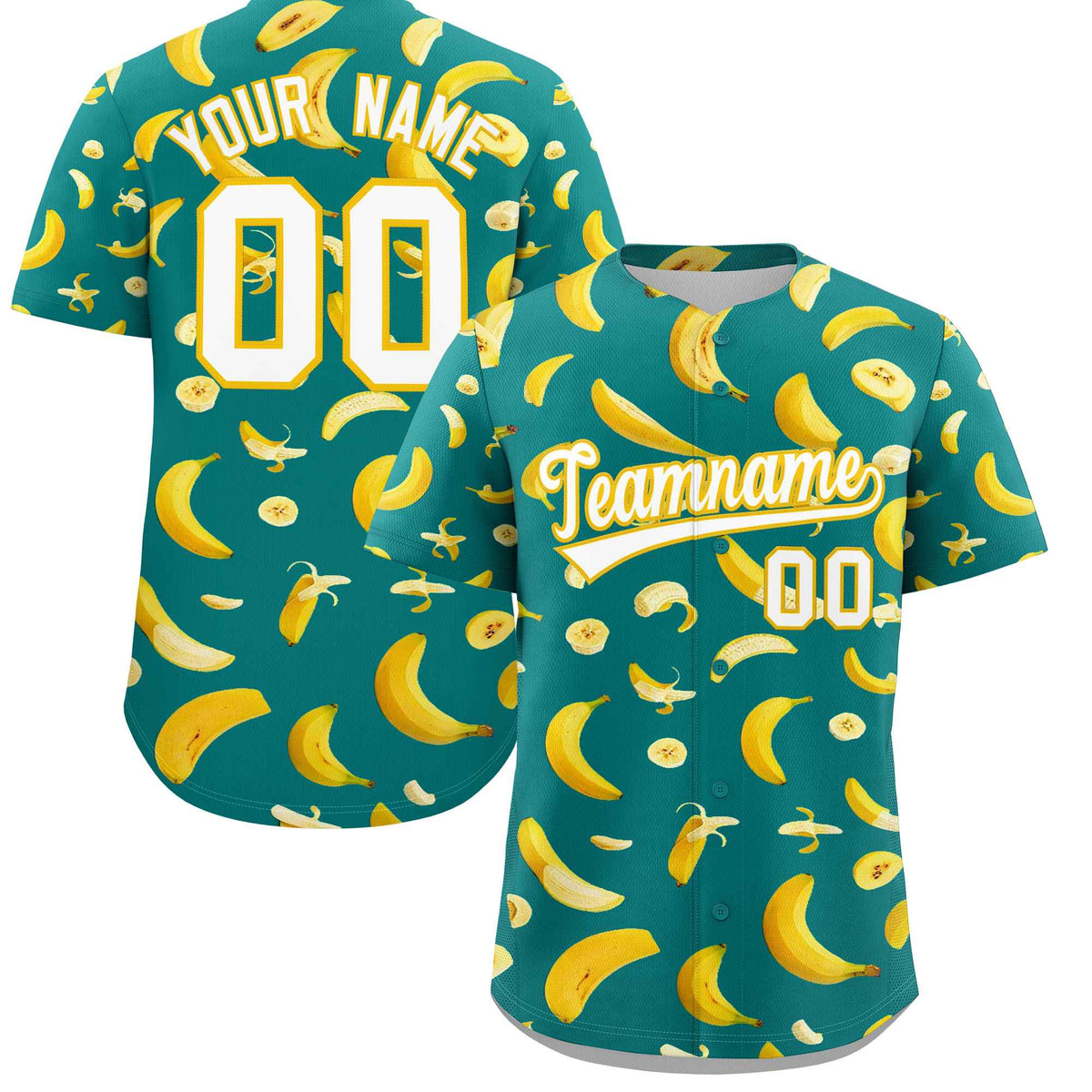 Custom Teal Banana Graffiti Pattern Fashion Authentic Baseball Jersey | Graffiti Pattern | Embroidery&amp;Dye-sublimation printing | KXKSHOP