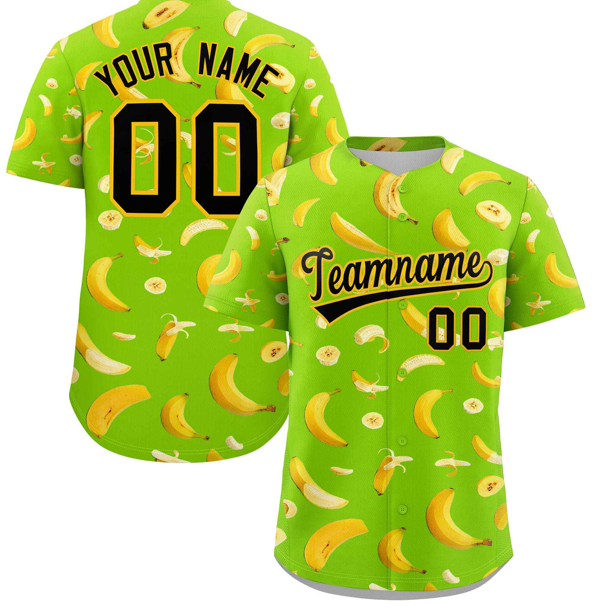 Custom Neon Green Banana Graffiti Pattern Fashion Authentic Baseball Jersey | Graffiti Pattern | Embroidery&amp;Dye-sublimation printing | KXKSHOP
