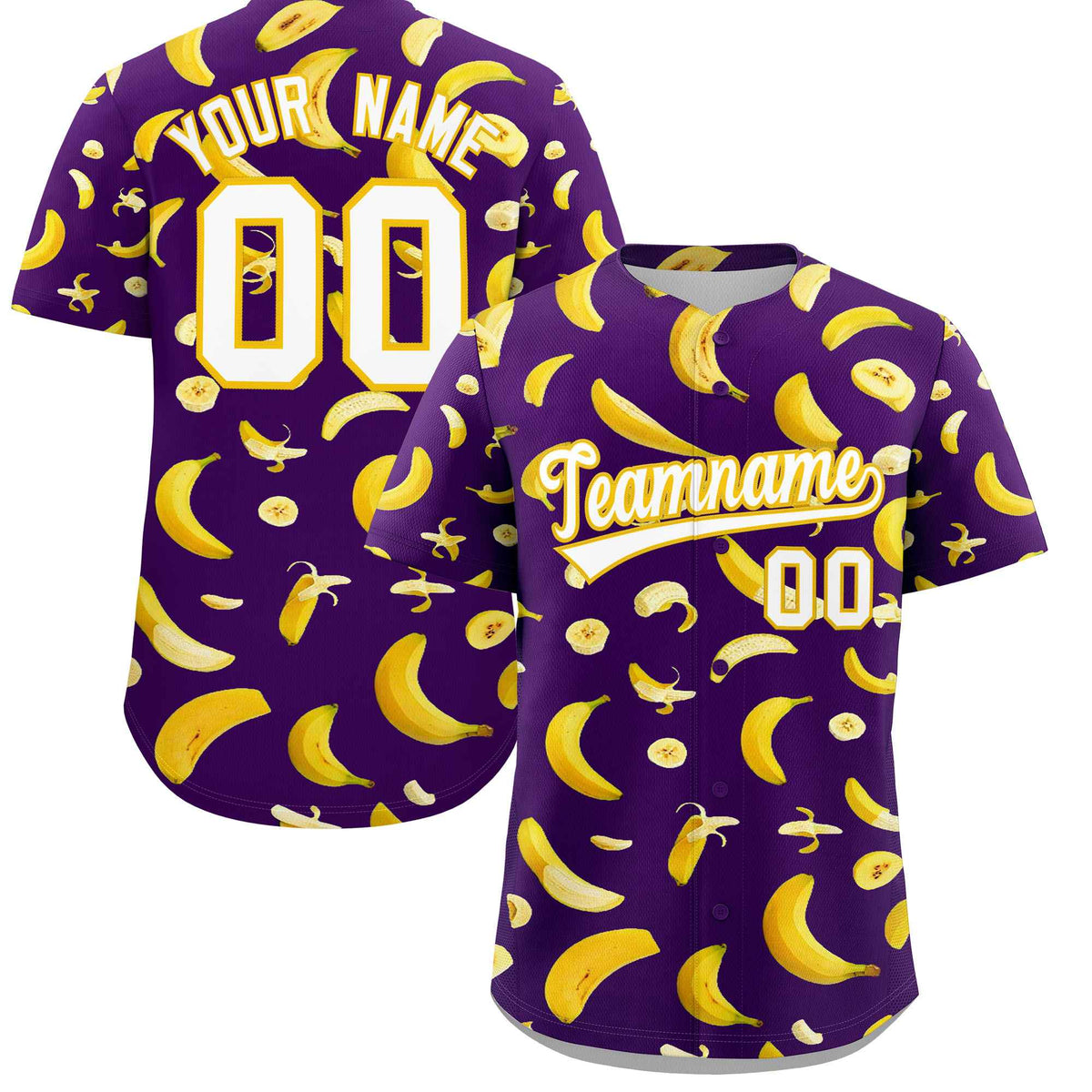 Custom Purple-02 Banana Graffiti Pattern Fashion Authentic Baseball Jersey | Graffiti Pattern | Embroidery&amp;Dye-sublimation printing | KXKSHOP