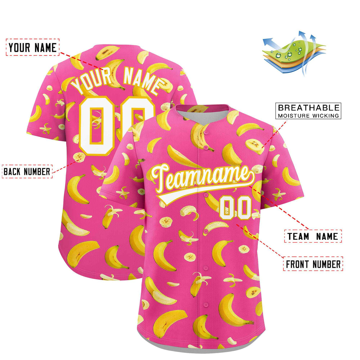 Custom Pink Banana Graffiti Pattern Fashion Authentic Baseball Jersey | Graffiti Pattern | Embroidery&amp;Dye-sublimation printing | KXKSHOP