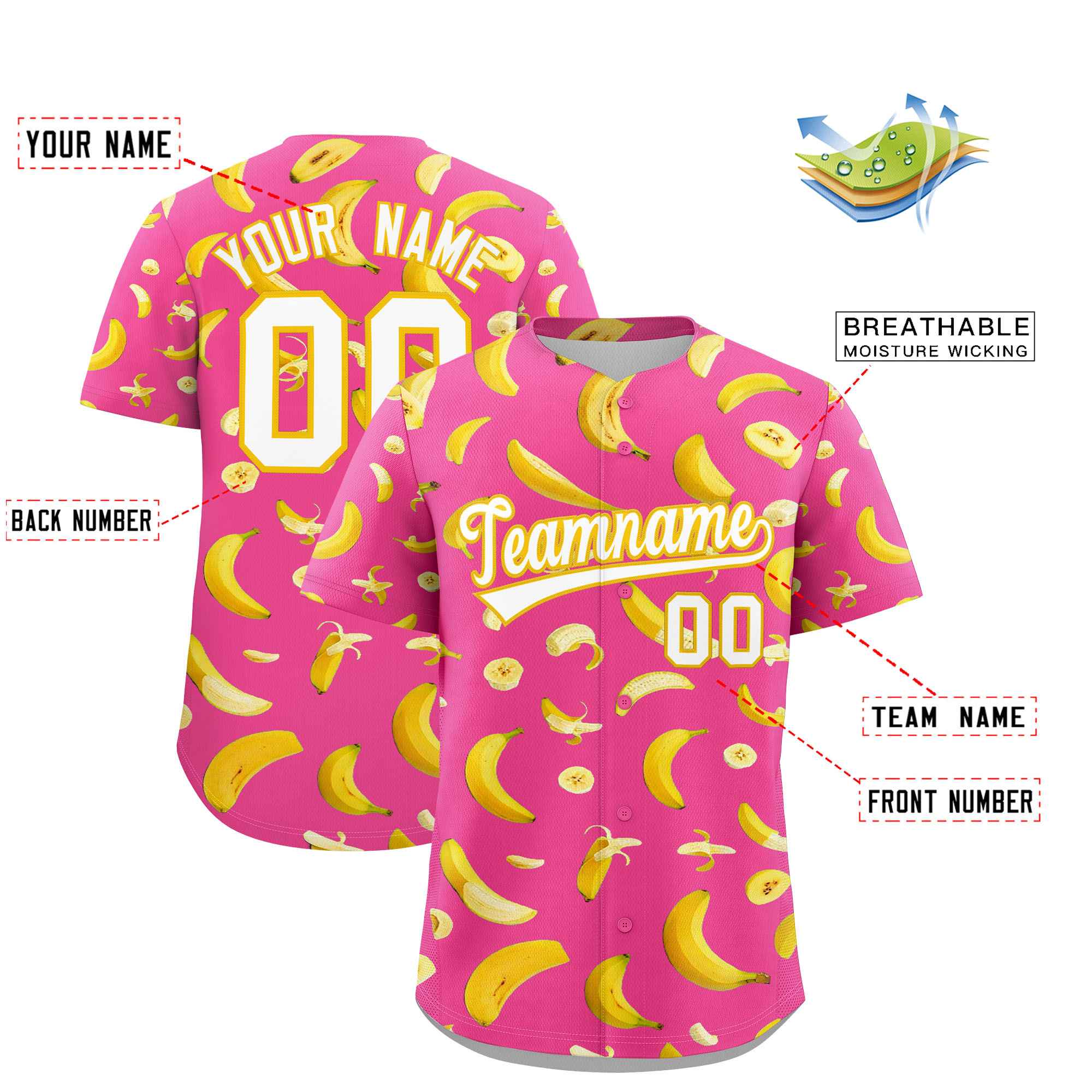 Custom Pink Banana Graffiti Pattern Fashion Authentic Baseball Jersey | Graffiti Pattern | Embroidery&Dye-sublimation printing | KXKSHOP