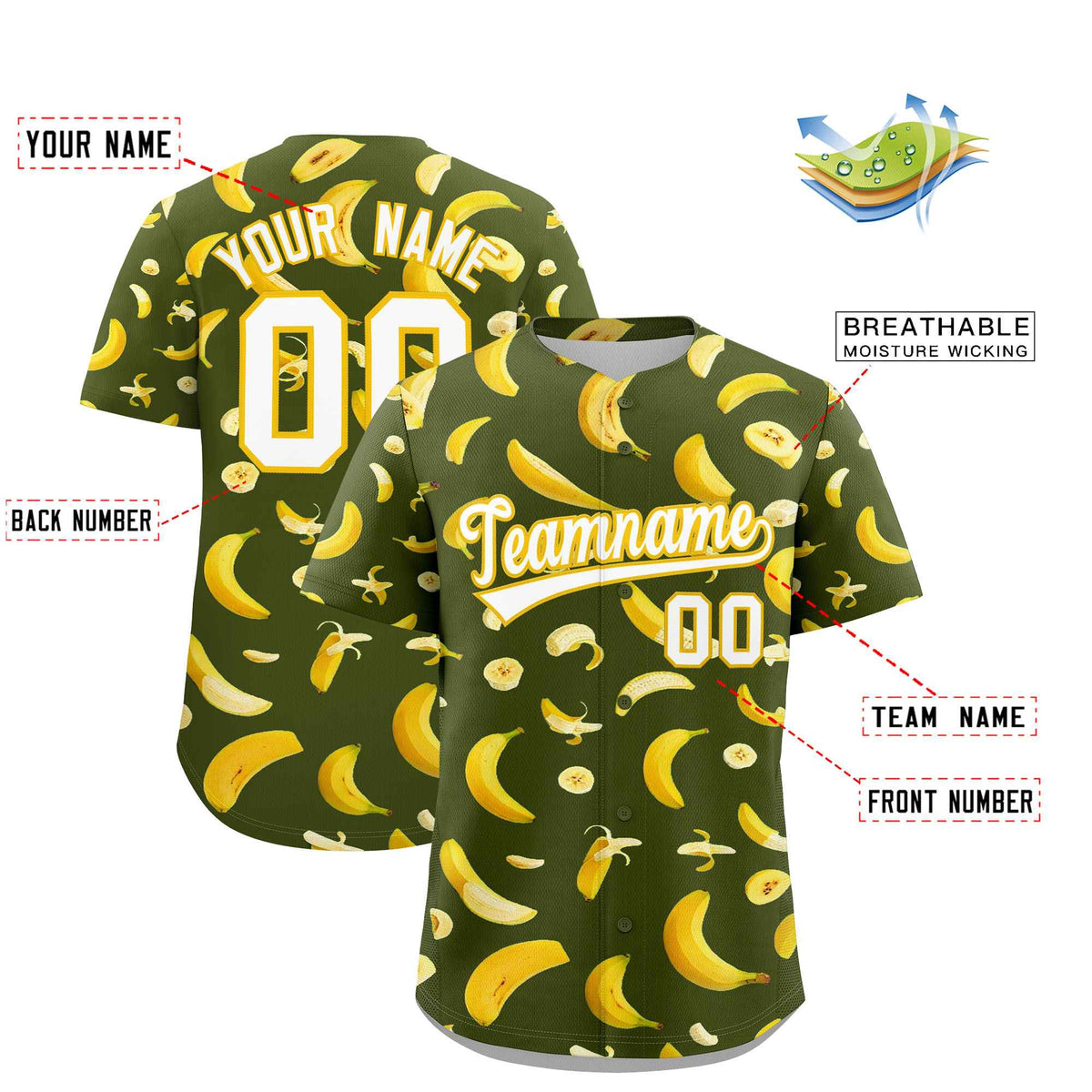 Custom Olive Banana Graffiti Pattern Fashion Authentic Baseball Jersey | Graffiti Pattern | Embroidery&amp;Dye-sublimation printing | KXKSHOP
