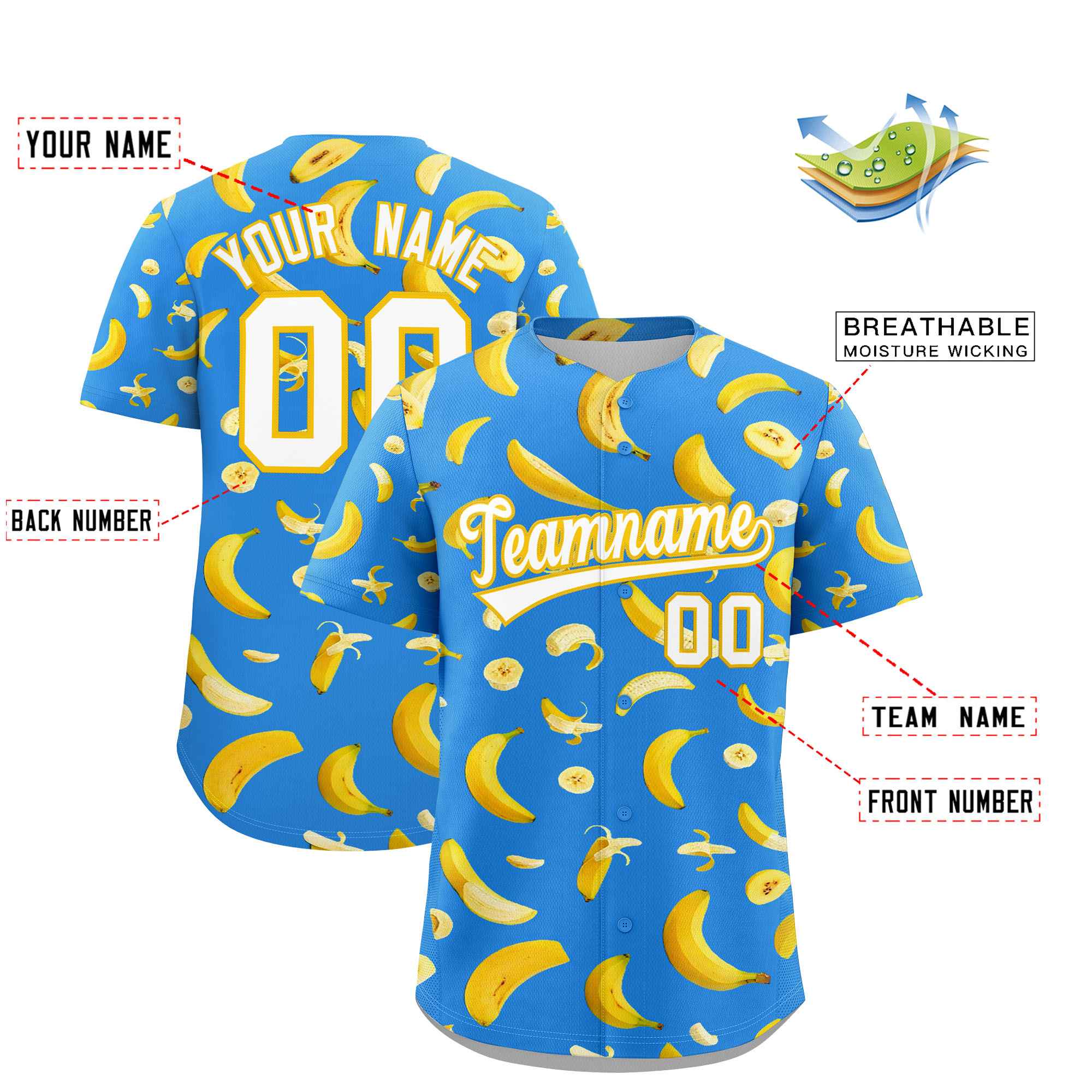 Custom Light Blue Banana Graffiti Pattern Fashion Authentic Baseball Jersey | Graffiti Pattern | Embroidery&Dye-sublimation printing | KXKSHOP