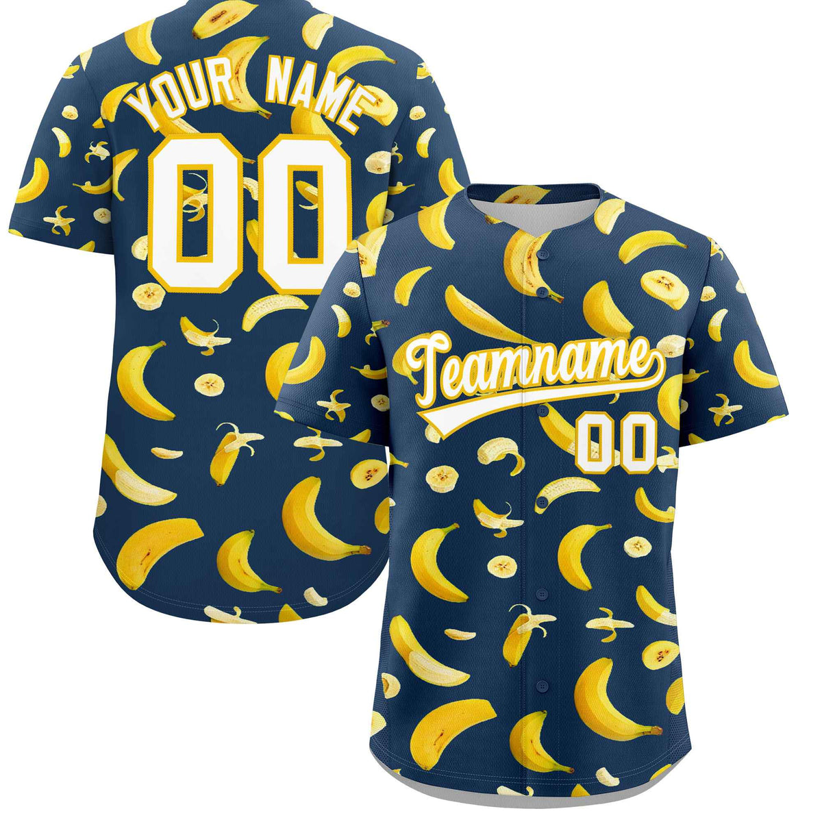 Custom Midnight Blue Banana Graffiti Pattern Fashion Authentic Baseball Jersey | Graffiti Pattern | Embroidery&amp;Dye-sublimation printing | KXKSHOP