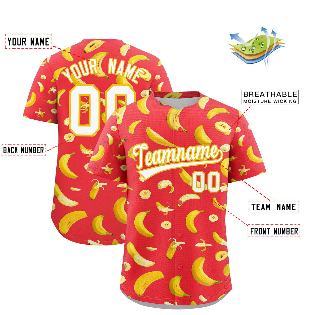 Custom Light Red Banana Graffiti Pattern Fashion Authentic Baseball Jersey | Graffiti Pattern | Embroidery&amp;Dye-sublimation printing | KXKSHOP