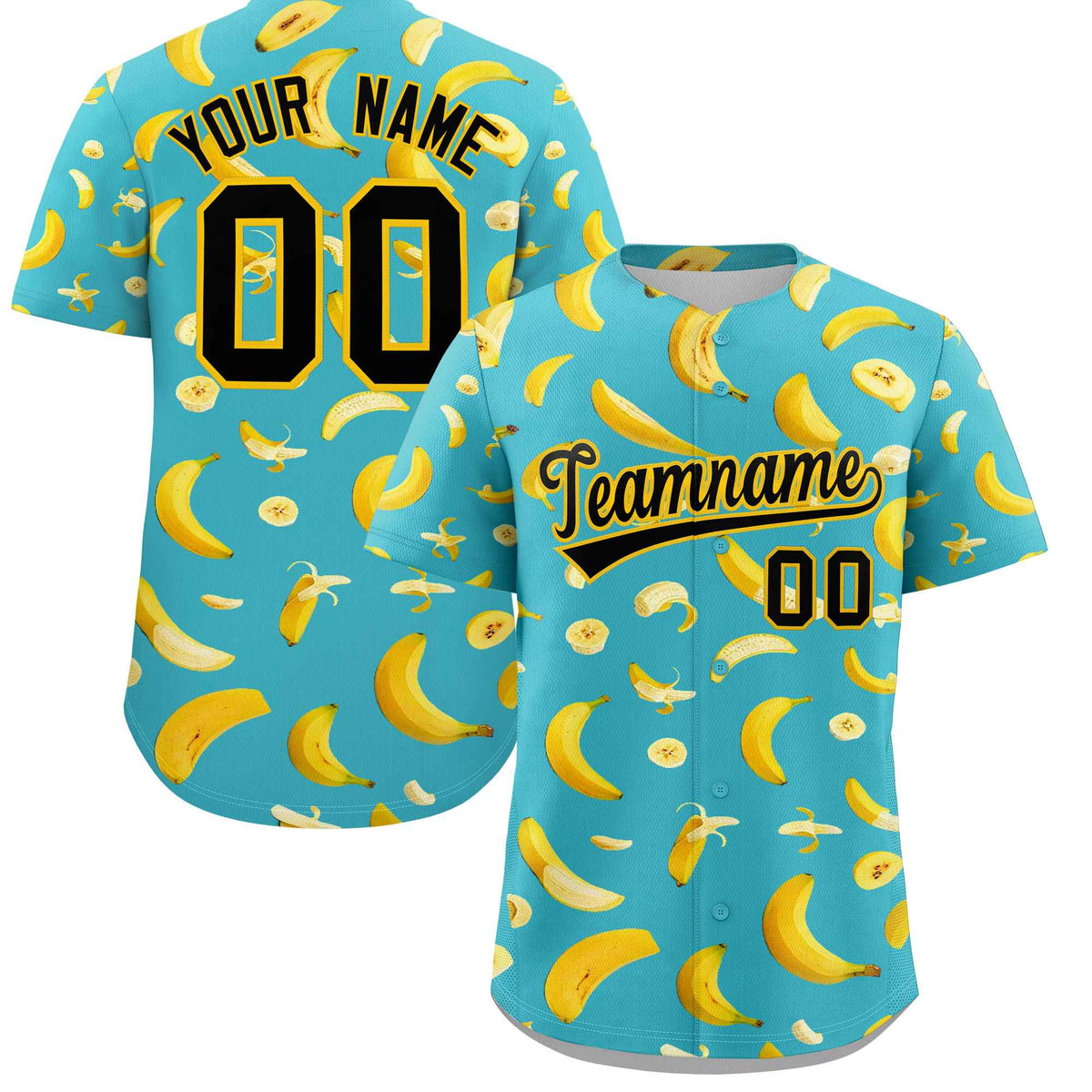 Custom Teal Banana Graffiti Pattern Fashion Authentic Baseball Jersey | Graffiti Pattern | Embroidery&amp;Dye-sublimation printing | KXKSHOP