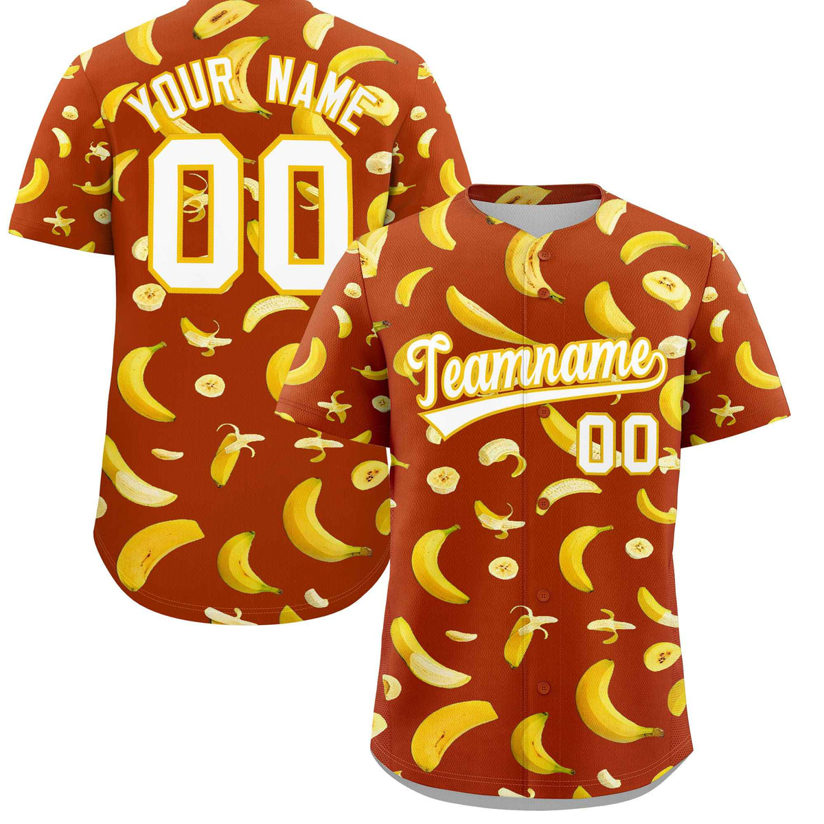 Custom Dark Orange Banana Graffiti Pattern Fashion Authentic Baseball Jersey | Graffiti Pattern | Embroidery&amp;Dye-sublimation printing | KXKSHOP