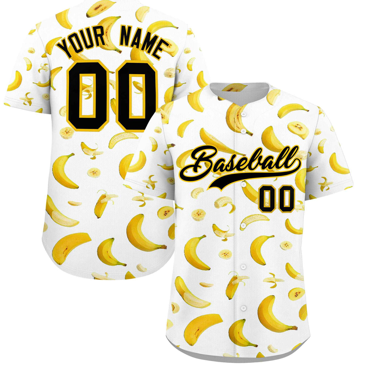 Custom White Banana Graffiti Pattern Fashion Authentic Baseball Jersey | Graffiti Pattern | Embroidery&amp;Dye-sublimation printing | KXKSHOP