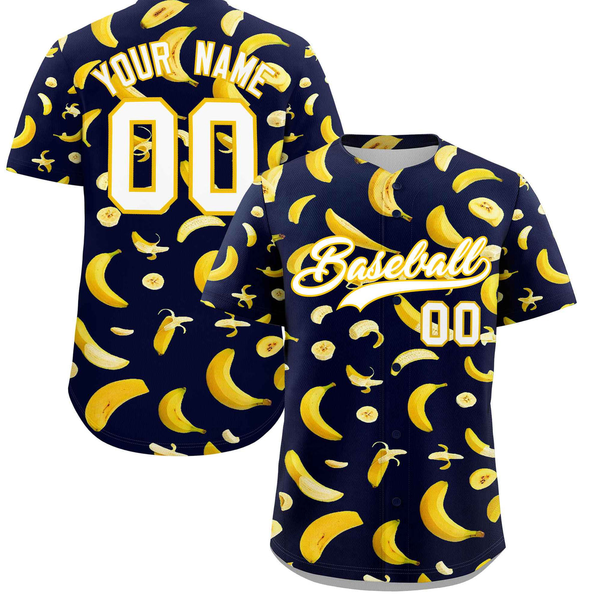 Custom Navy Banana Graffiti Pattern Fashion Authentic Baseball Jersey | Graffiti Pattern | Embroidery&amp;Dye-sublimation printing | KXKSHOP